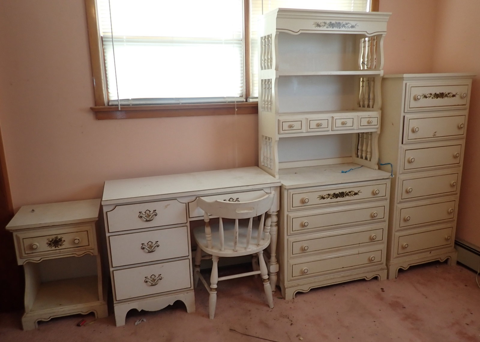 Dixie French Provincial Dressers & Nightstand , with Desk: Pick up AFTER 1pm only ! Desk is not marked Dixie. Largest is apprx 18 3/4" x 30" x 69" tall and is two piece. Take what you want and leave the rest.
