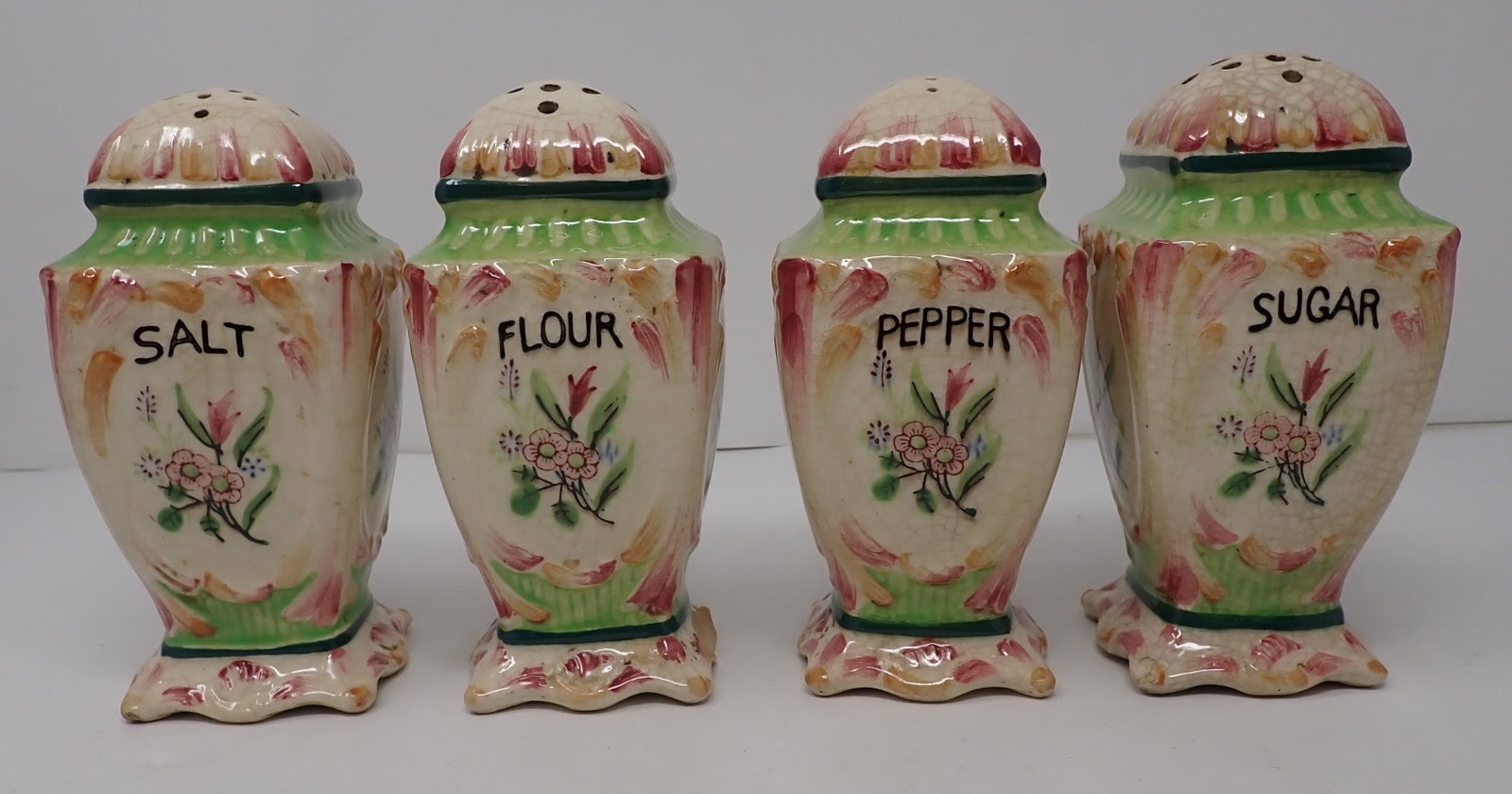 Marutomoware Flour , Sugar, Salt , Pepper Shakers: Apprx 5 3/4" tall. Shipping available