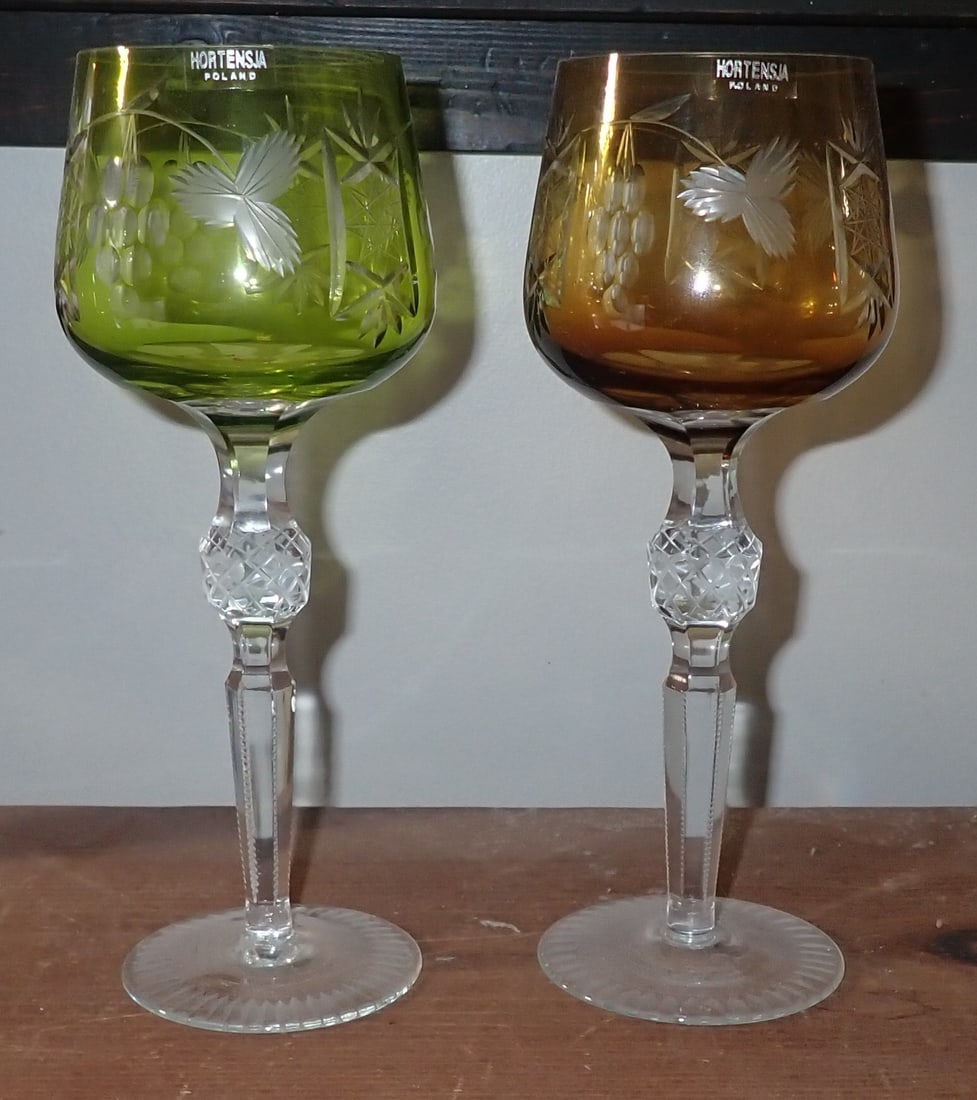 2 Hortensja Cut to Clear Goblets: Approx 2 3/4" in diameter at top and 8 1/2" tall. Shipping available