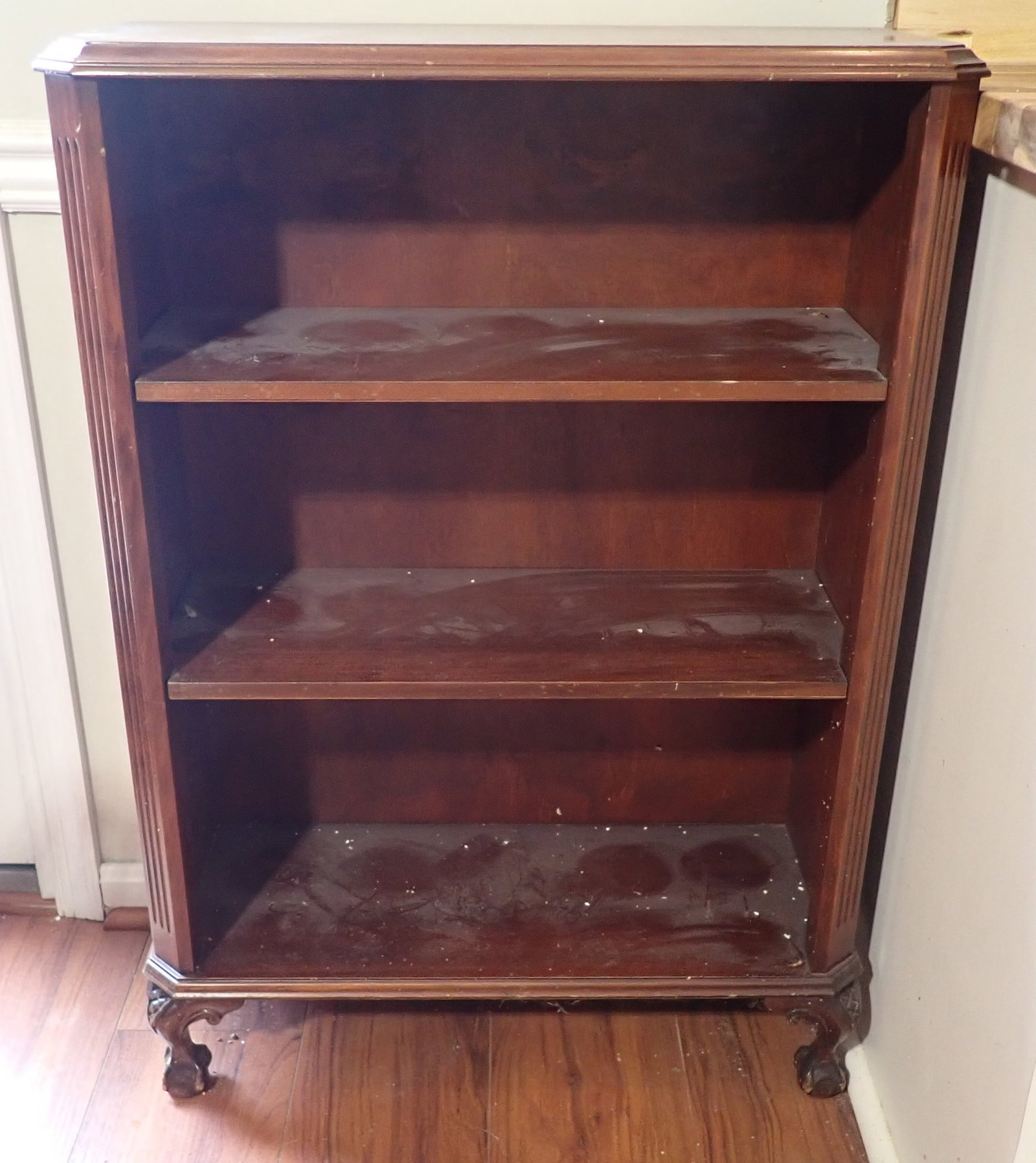 Gulbransen Bookshelf w/ Ball & Claw Feet: Pick up after 1pm. Apprx 10 3/4" x 26 1/4" x 37" tall. No in house shipping