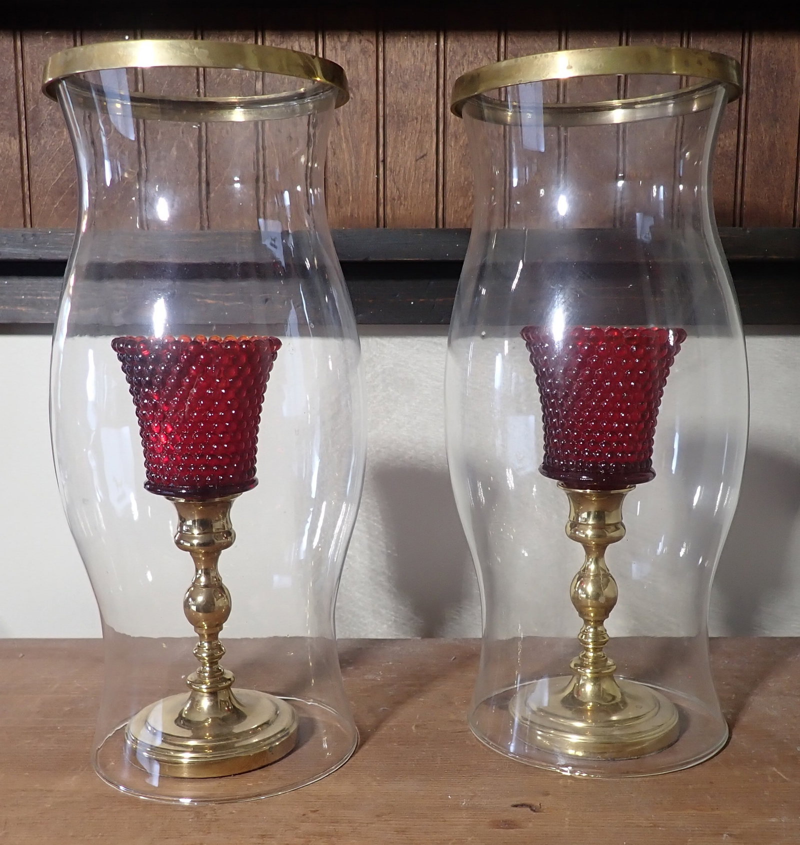 Baldwin Brass Candle Holders, Peg Inserts , & Hurricane Shades: Hurricane shades are apprx 5" in diameter at top and 11 7/8" tall. Shipping available ($25 handling charge, plus postage)