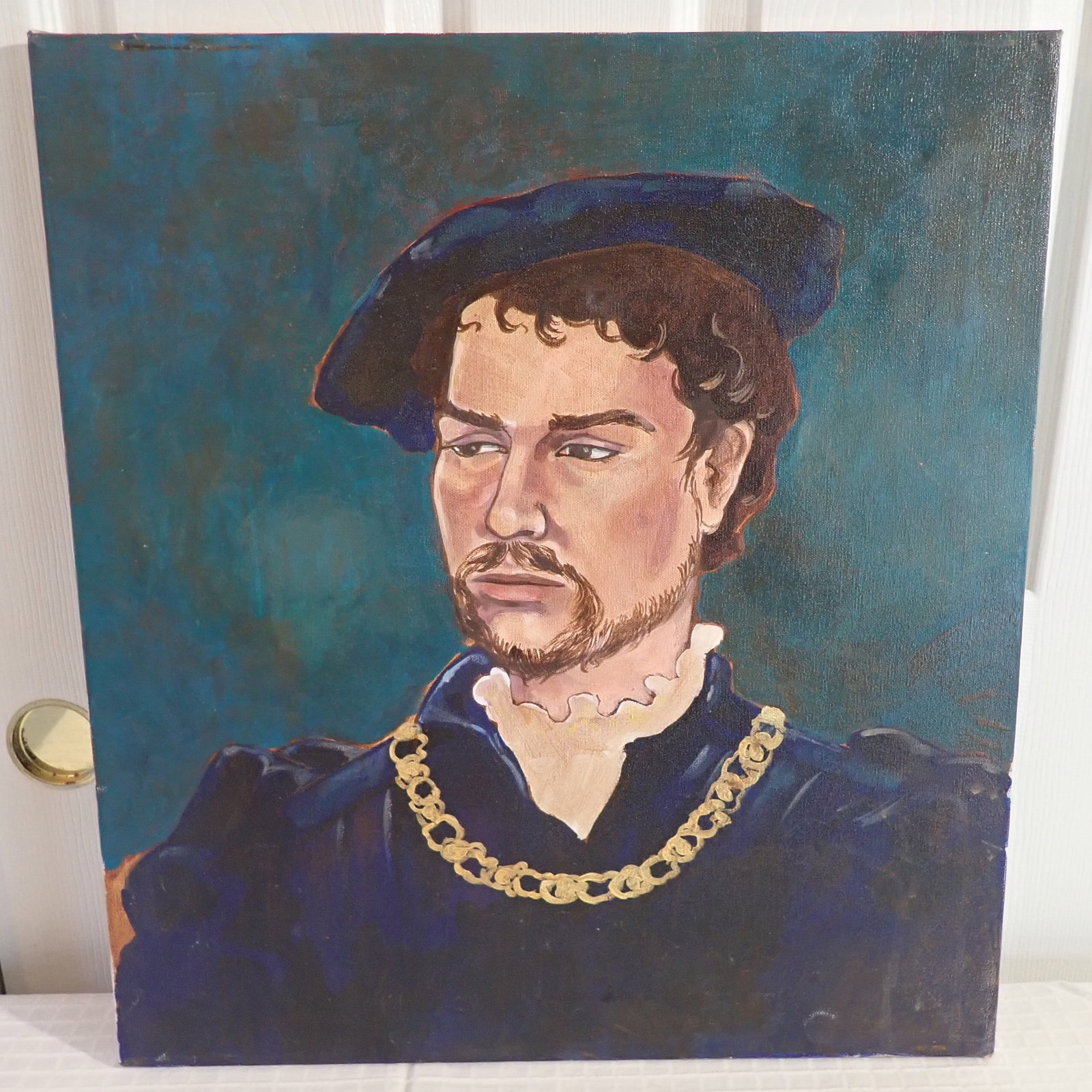 Renaissance Style Oil on Canvas Portrait: Apprx 20" x 22". Shipping available ($45 handling charge, plus postage)