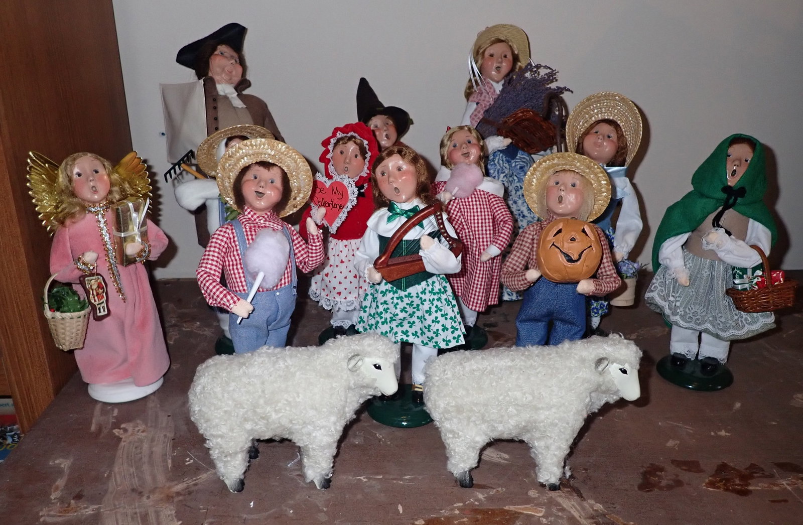 Byers Choice Carolers: Tallest is apprx 13 1/4" tall. Shipping available ($25 handling charge, plus postage)