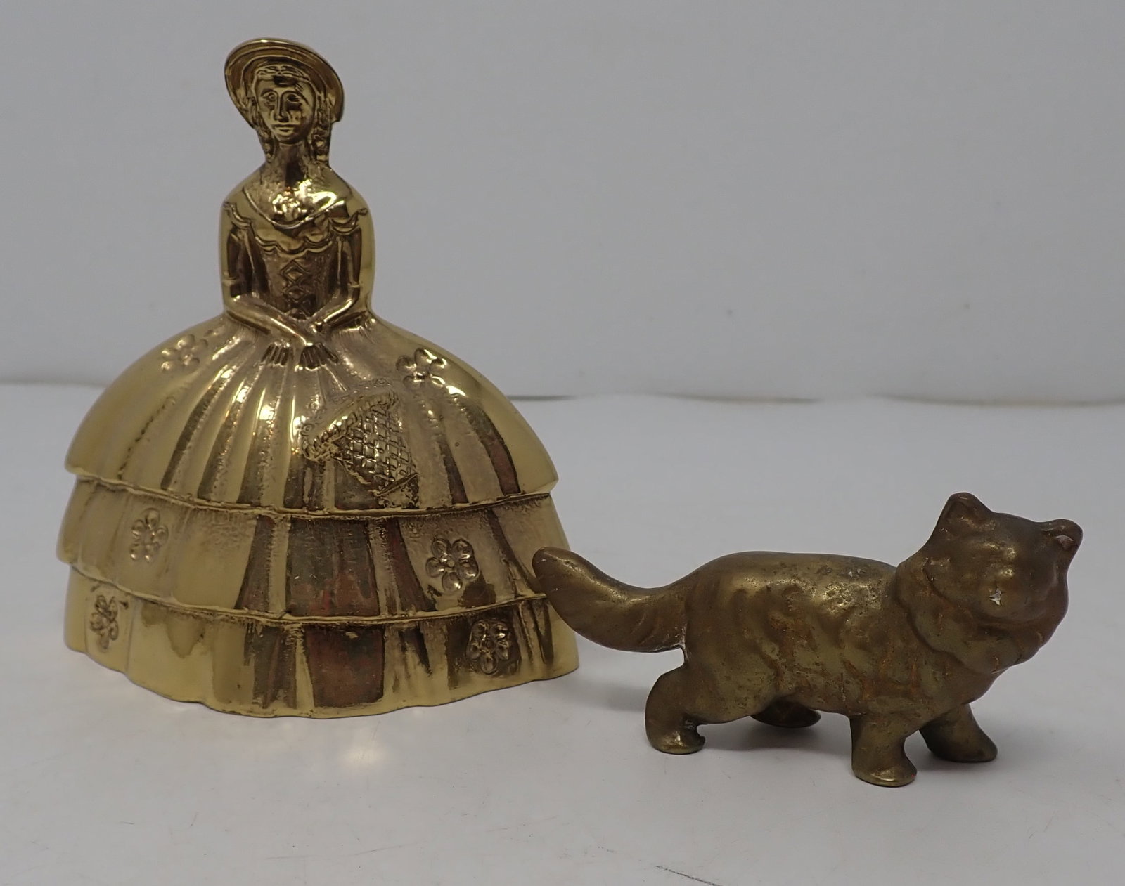 Brass Victorian Woman Bell & Cat Figurine: Tallest is approx 4" tall. Shipping available