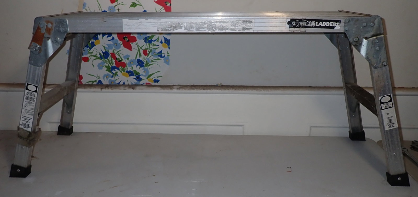 Aluminum Gorilla Ladder Platform: Approx 51" long at base and 20 1/2" tall. No in house shipping !