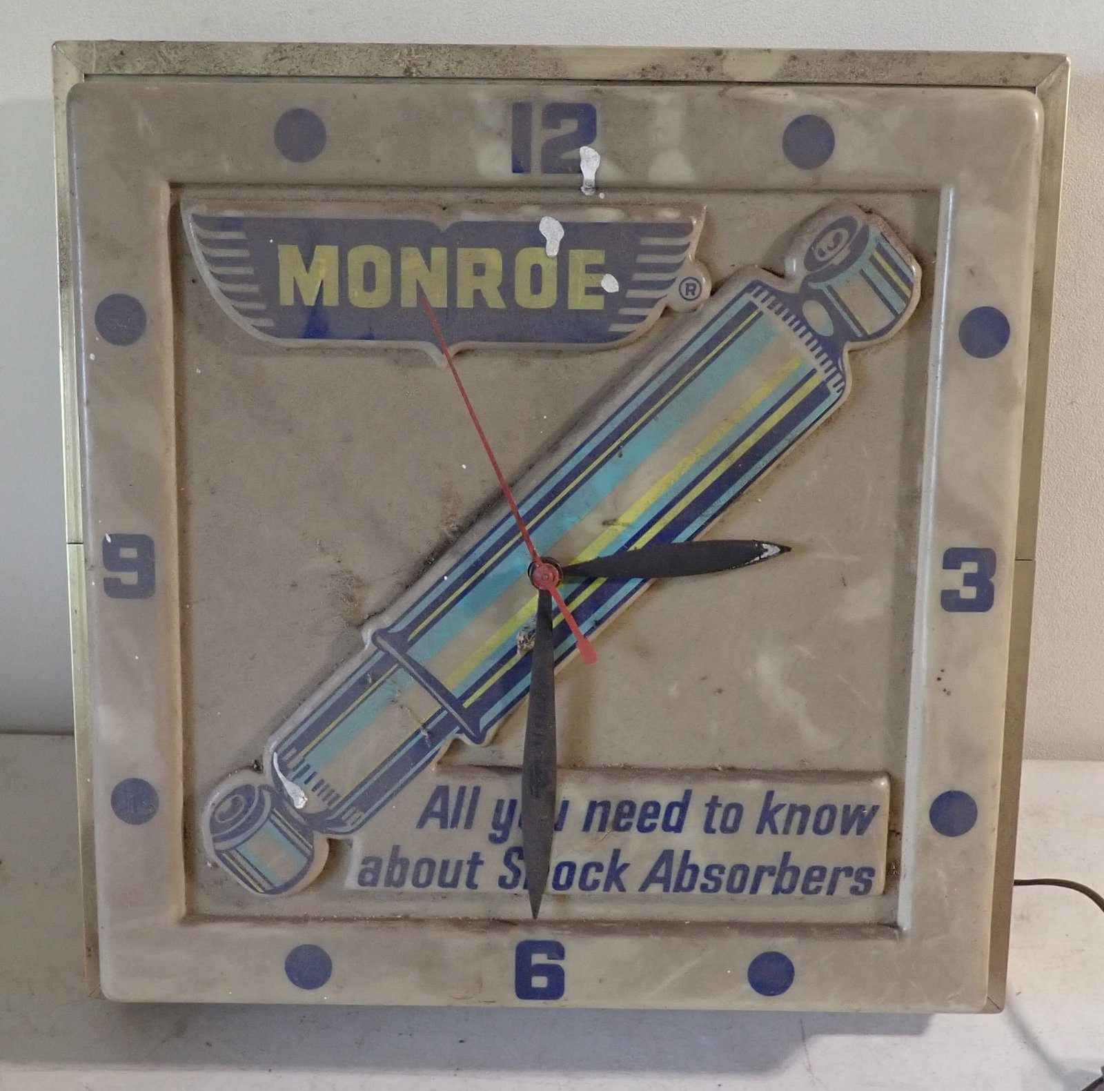 Monroe Shock Absorbers Clock: Approx 16" x 16". Shipping available ($35 handling charge, plus postage)