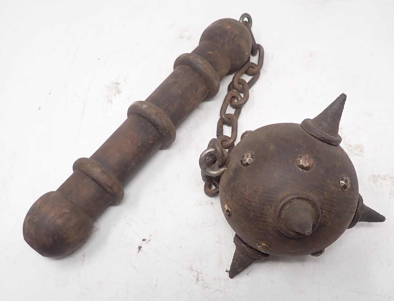 Wooden Medieval Flair: Handle is approx 9 3/4" long, ball is apprx 3 1/2" in diameter. Shipping available