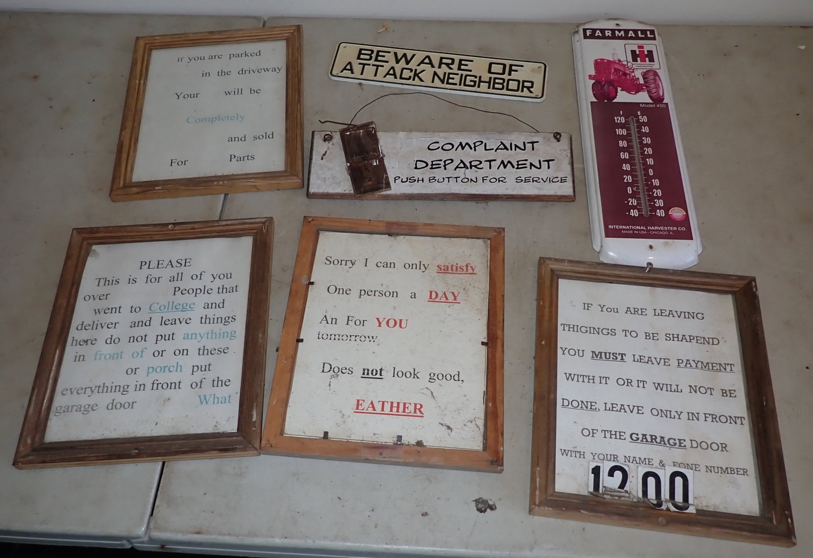 Signs & Farmall Thermometer: Signs in front are approx 9 1/2" x 11 1/2". Shipping available