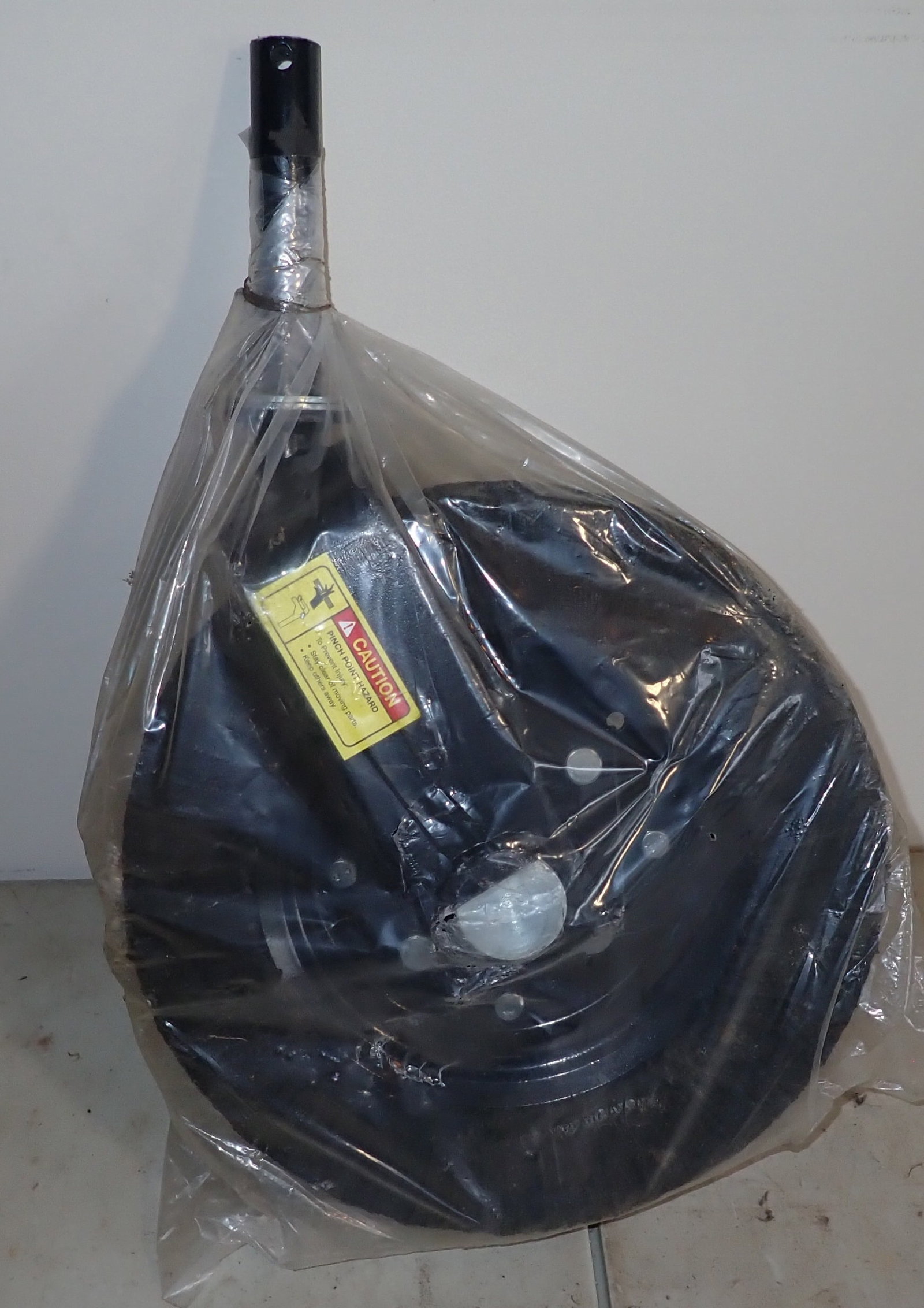Brush Hog / Implement Wheel: Apprx 4" wide and 14 1/2" in diameter. Shaft is approx 1 1/4". Shipping available ($30 handling charge, plus postage)