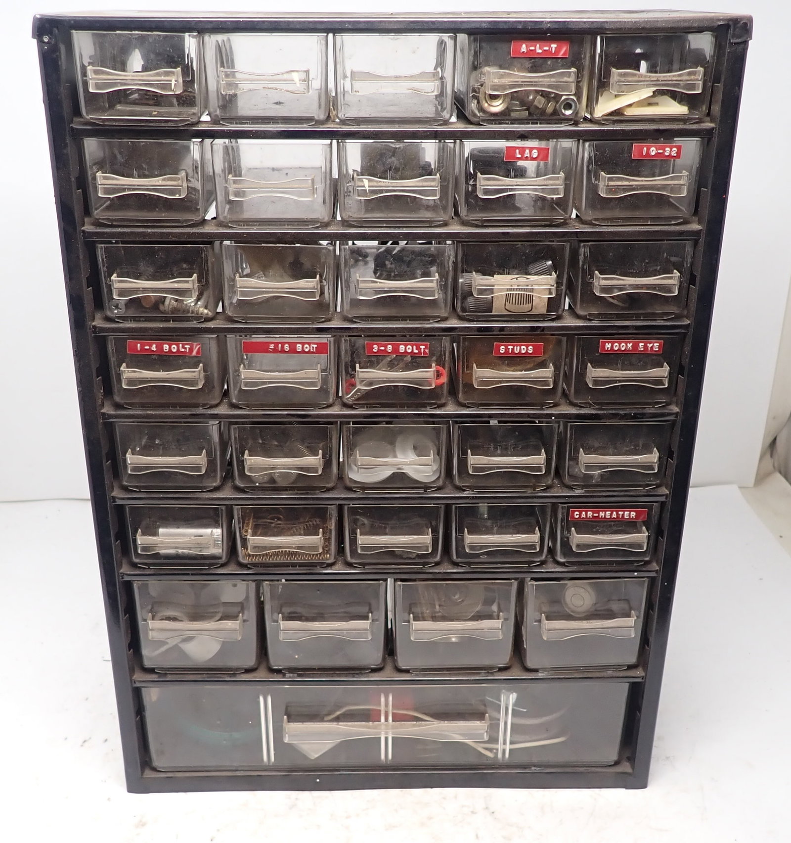Parts Cabinet w/ Hardware & Misc: Approx 5 3/4" x 12" x 16 1/2" tall. No in house shipping !