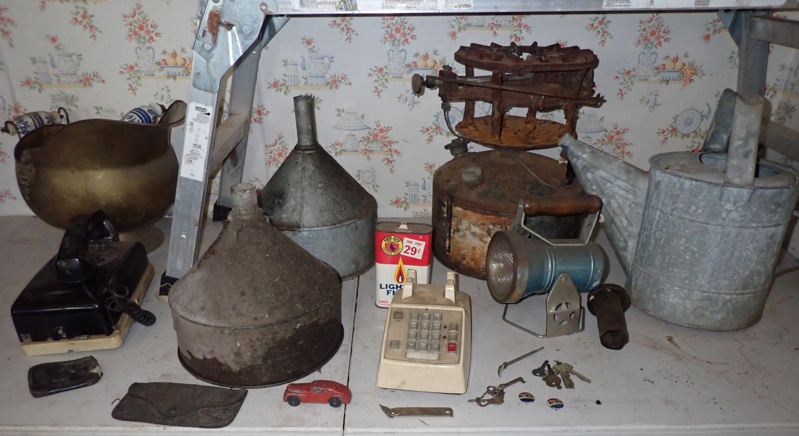Galvanized Water Can, Funnels, Political Pins & Misc (1 of 7)
