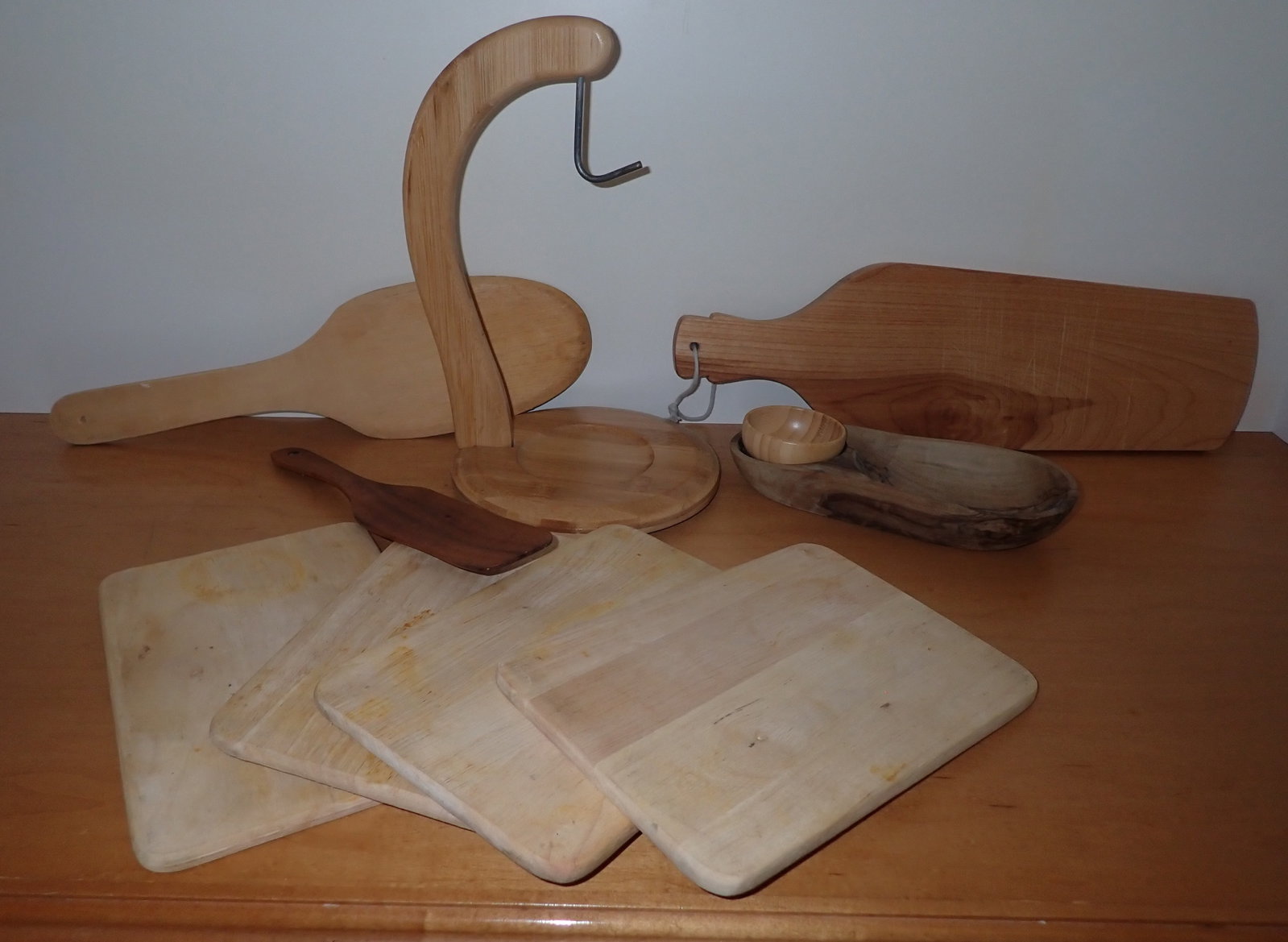 Wooden Ware: Back right one is approx 5" x 16". Shipping available