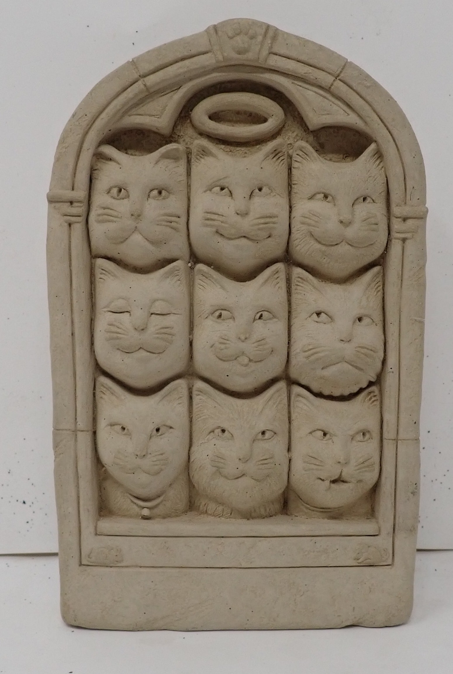 2012 Carruth Studios 9 Lives Cat Plaque: Cast Stone Plaque - Approx 4 1/8" x 6 1/4". Shipping available