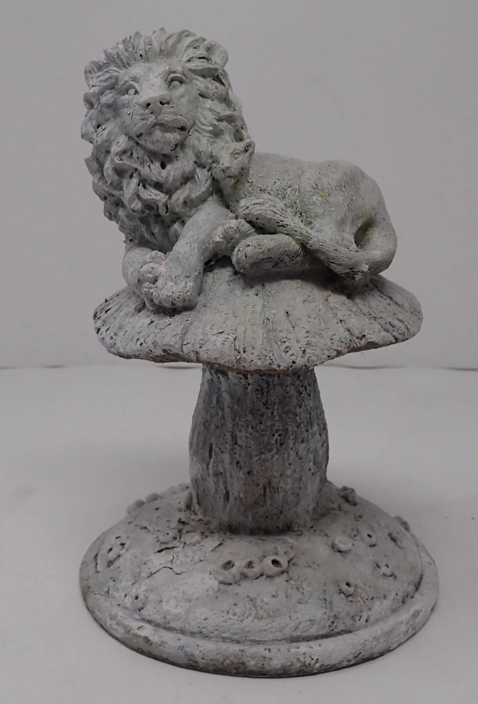 Resin Lion on Mushroom: Approx 8" tall. Shipping available