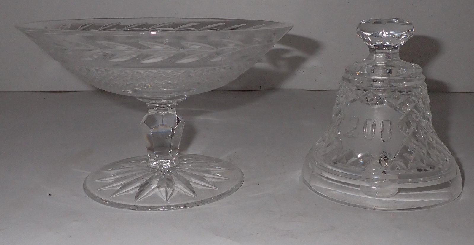 Waterford Bell & Candy Dish: Candy dish is apprx 6" in diameter and 3 3/4" tall. Both marked Waterford . Shipping available