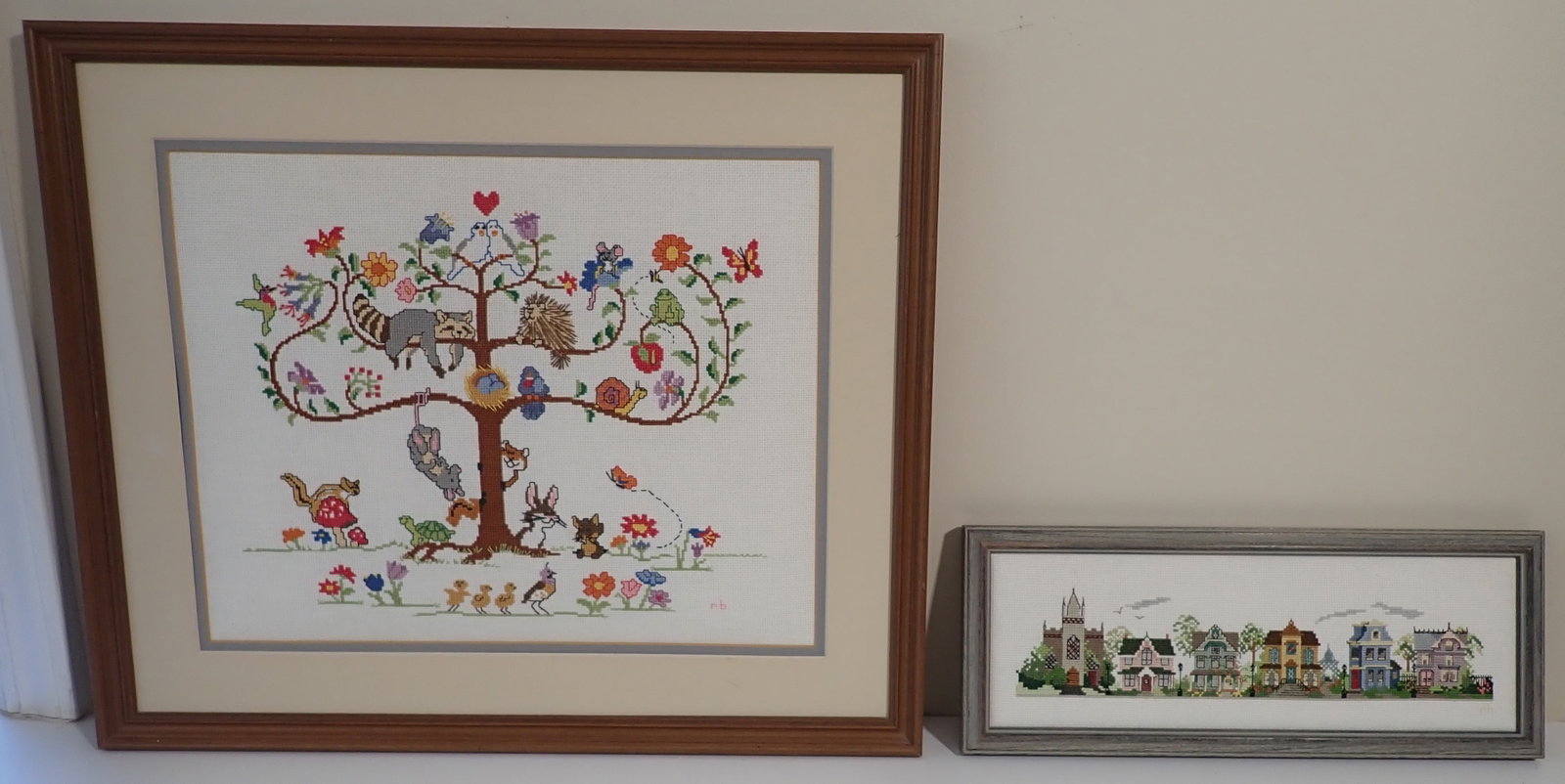 2 Roberta Bell Needlepoints: Wife of Artist Bill Bell. Largest is approx 16" x 19". Both initialed in lower right. Shipping available ($20 handling charge, plus postage)