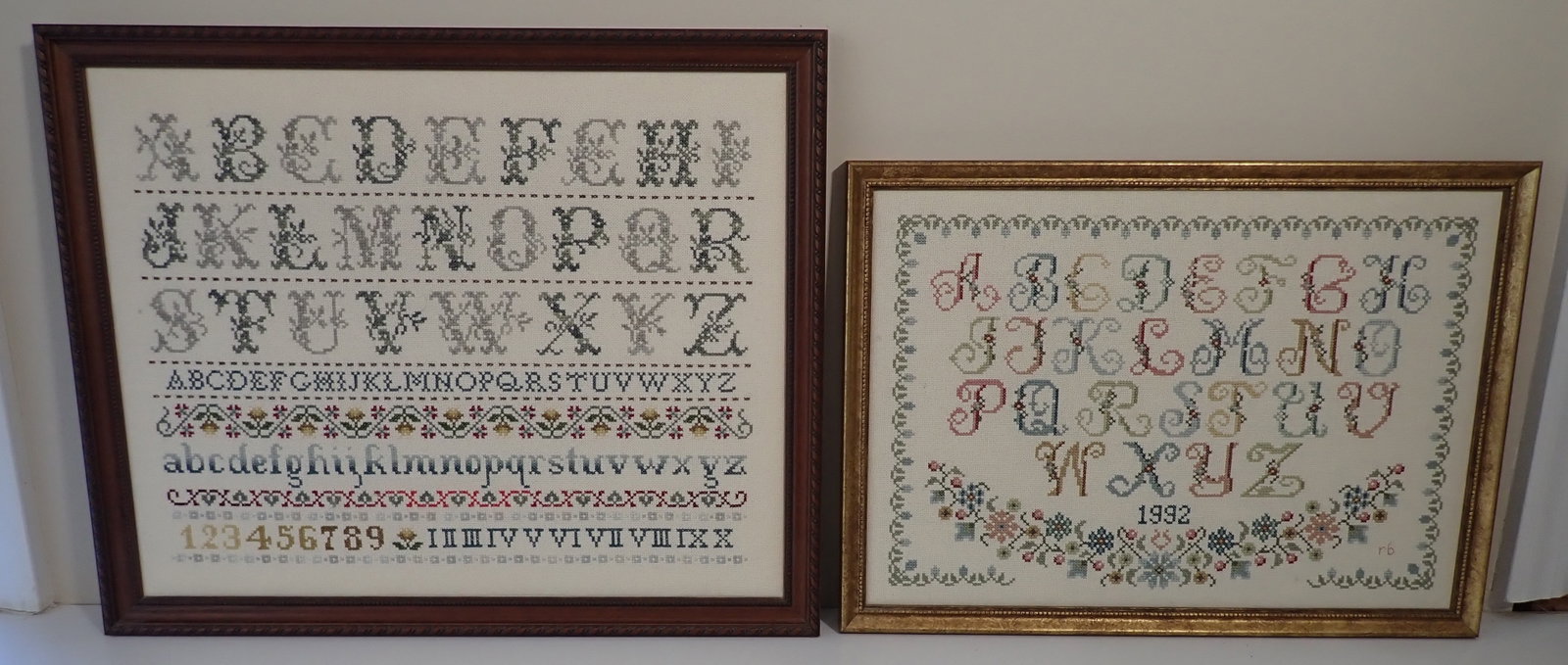 2 Roberta Bell Samplers: Wife of Artist Bill Bell. Largest is approx 16 3/8" x 20". Shipping available ($25 handling charge, plus postage)