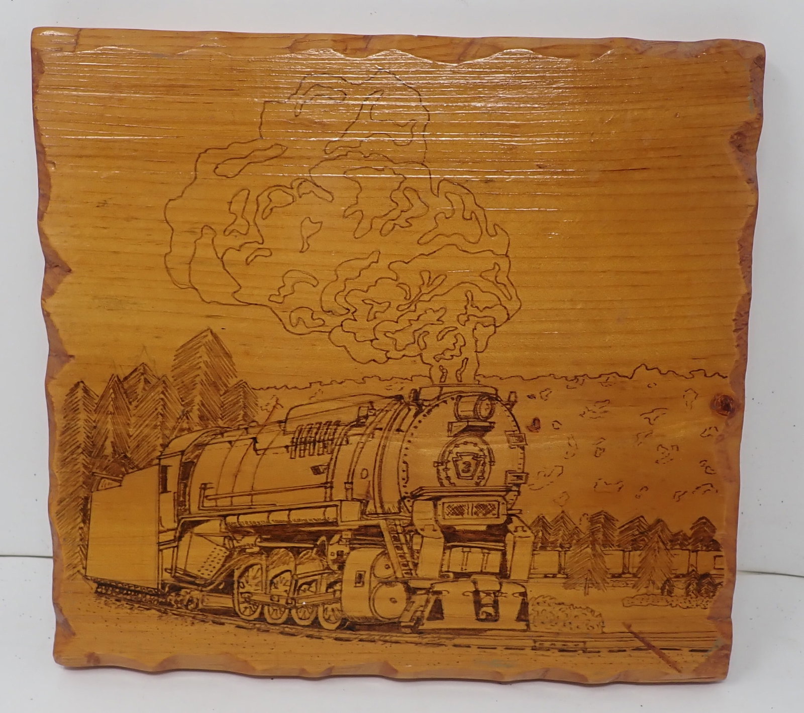 Steam Locomotive Burn Art: Approx 10 1/4" X 11". Shipping available