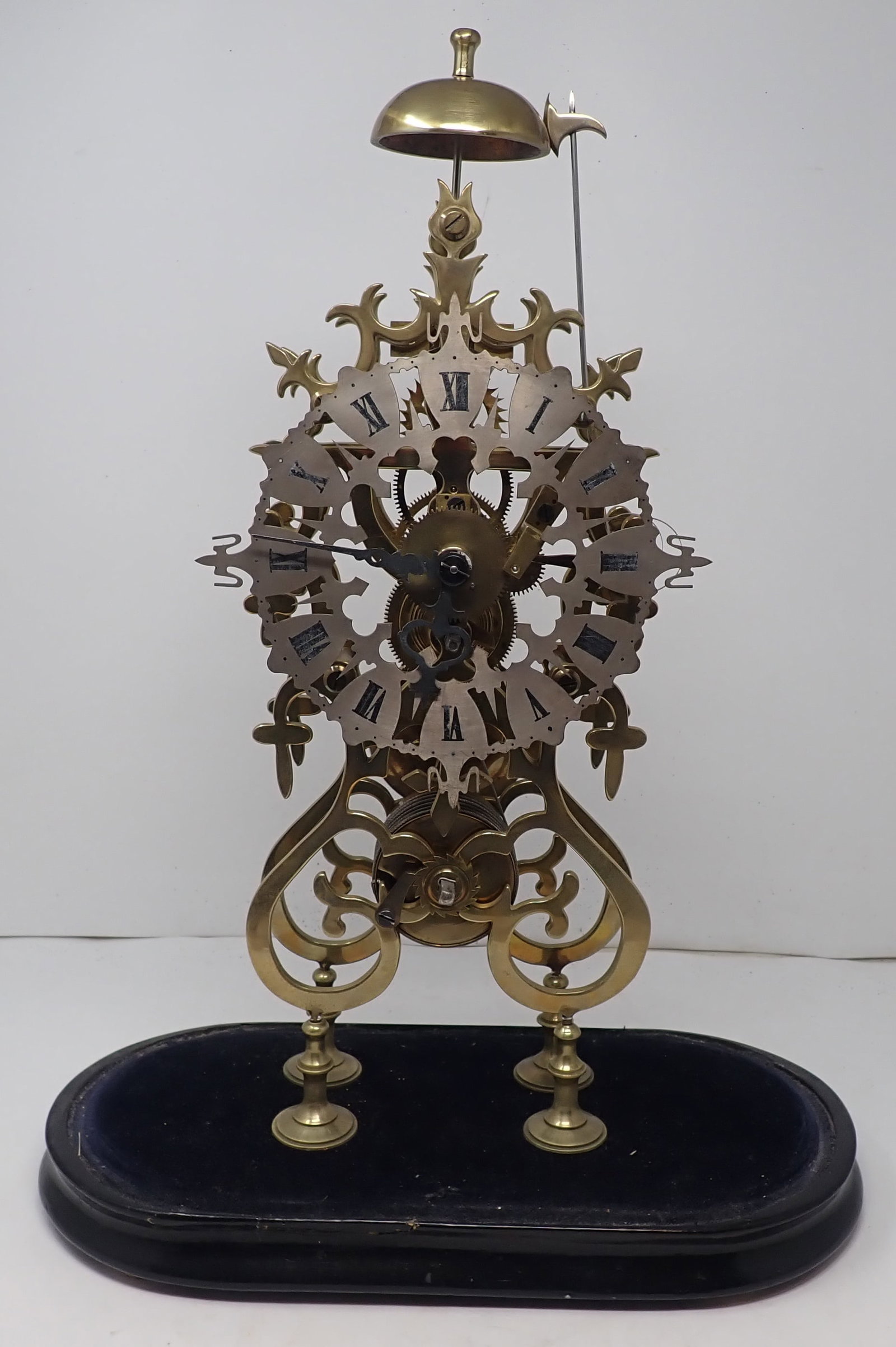Skeleton Clock: Approx 18 1/2" tall. No key, No Dome. Shipping available ($35 handling charge, plus postage)