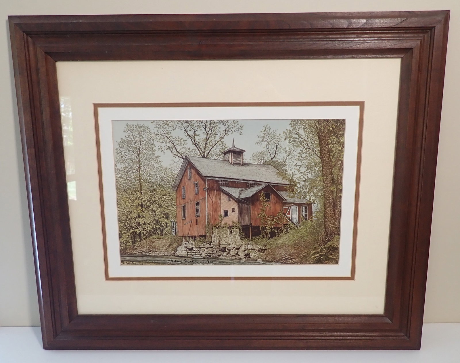 Thelma Winter Signed & Numbered Print 1985: Titled - Old Mill in Spring . Approx 20 1/2" x 24 1/2". No in house shipping !
