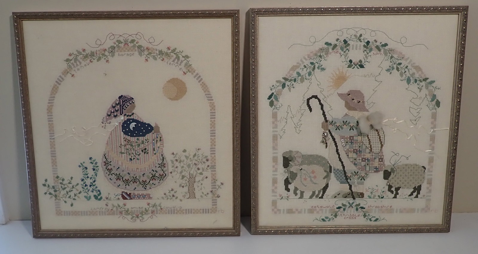 2 Roberta Bell Needlepoints: Wife of Artist Bill Bell. Largest is approx 15 1/2" x. 16 1/4". Both signed with her initials. Shipping available ($20 handling charge, plus postage)