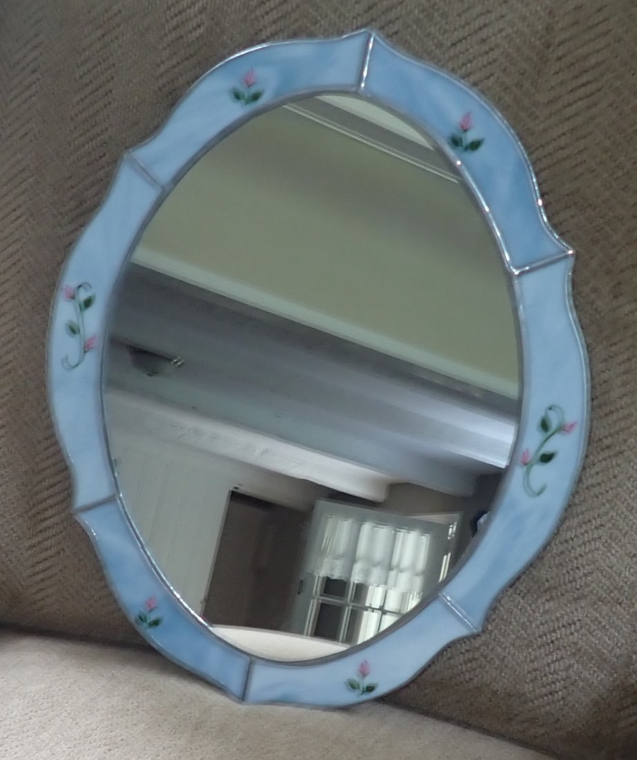 Stained Glass Mirror: Approx 12 3/8" x 15 1/2". Shipping available