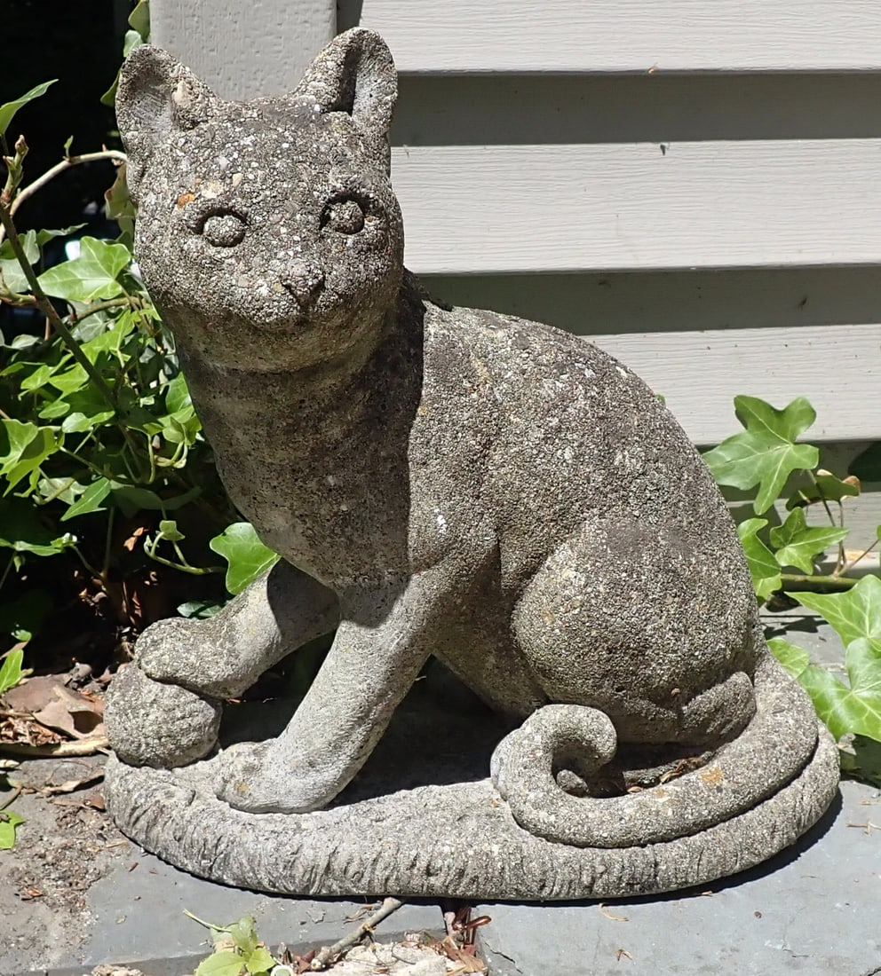 Concrete Cat Statue: Apprx 13" tall. Shipping available ($20 handling charge, plus postage)