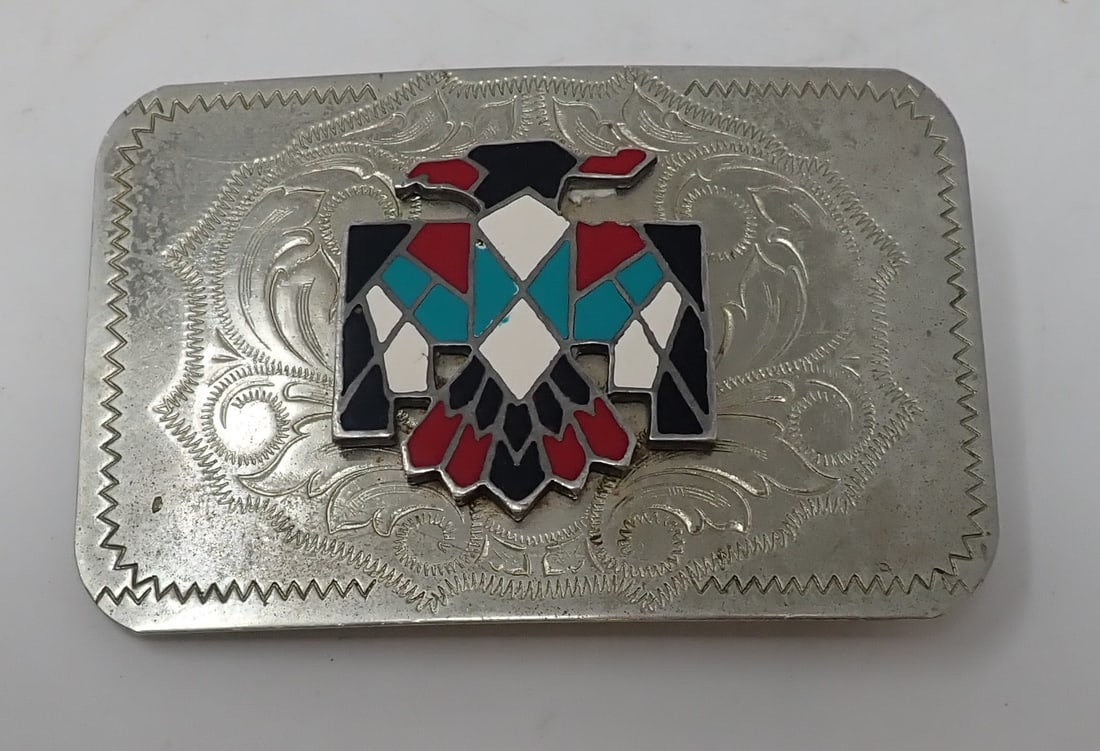Western Style Thunderbird Nickel Silver Belt Buckle: Approx 2 5/8" x 4". Shipping available