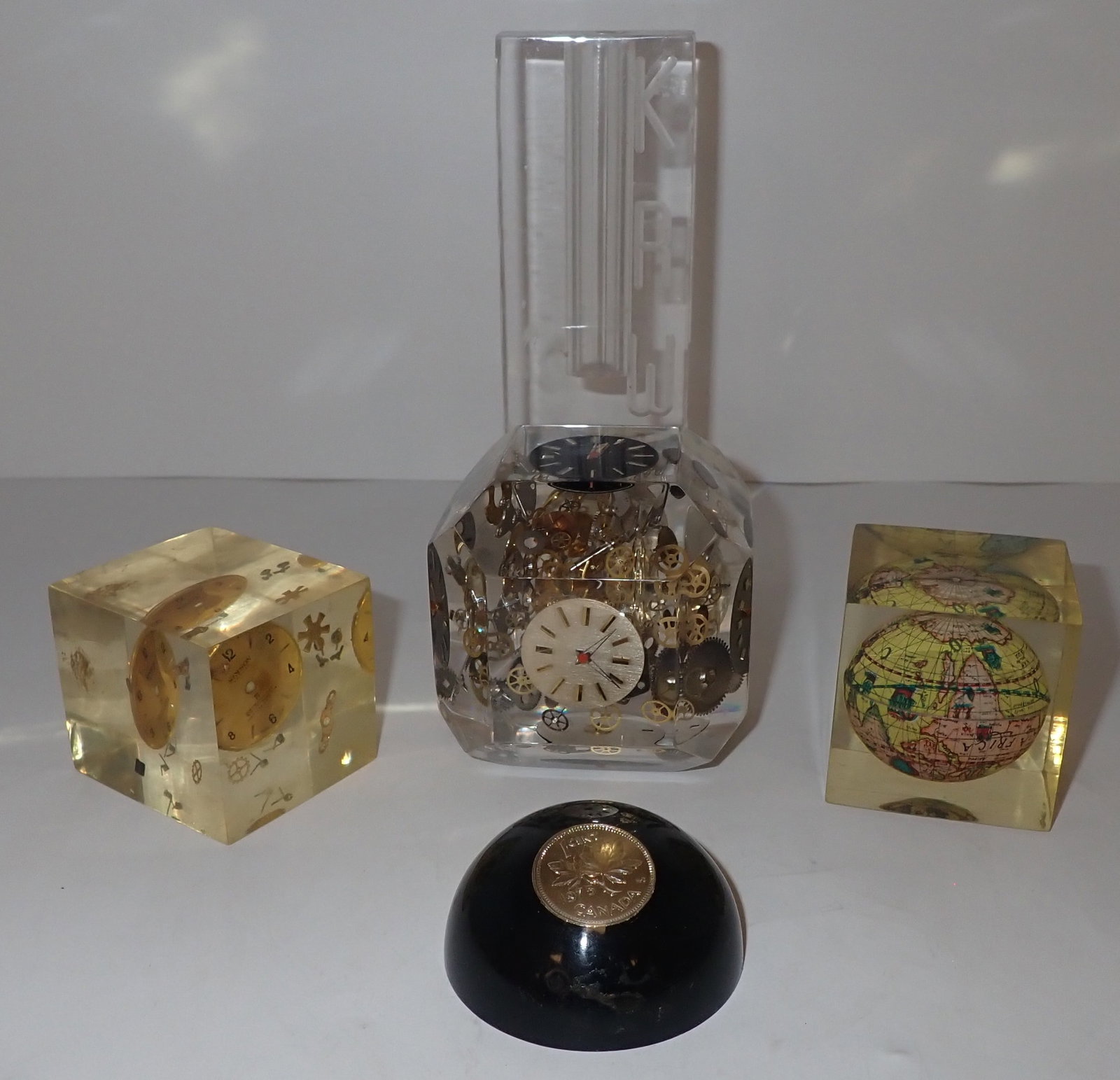 Lucite Paperweights incl Watch Faces & Parts (1 of 6)