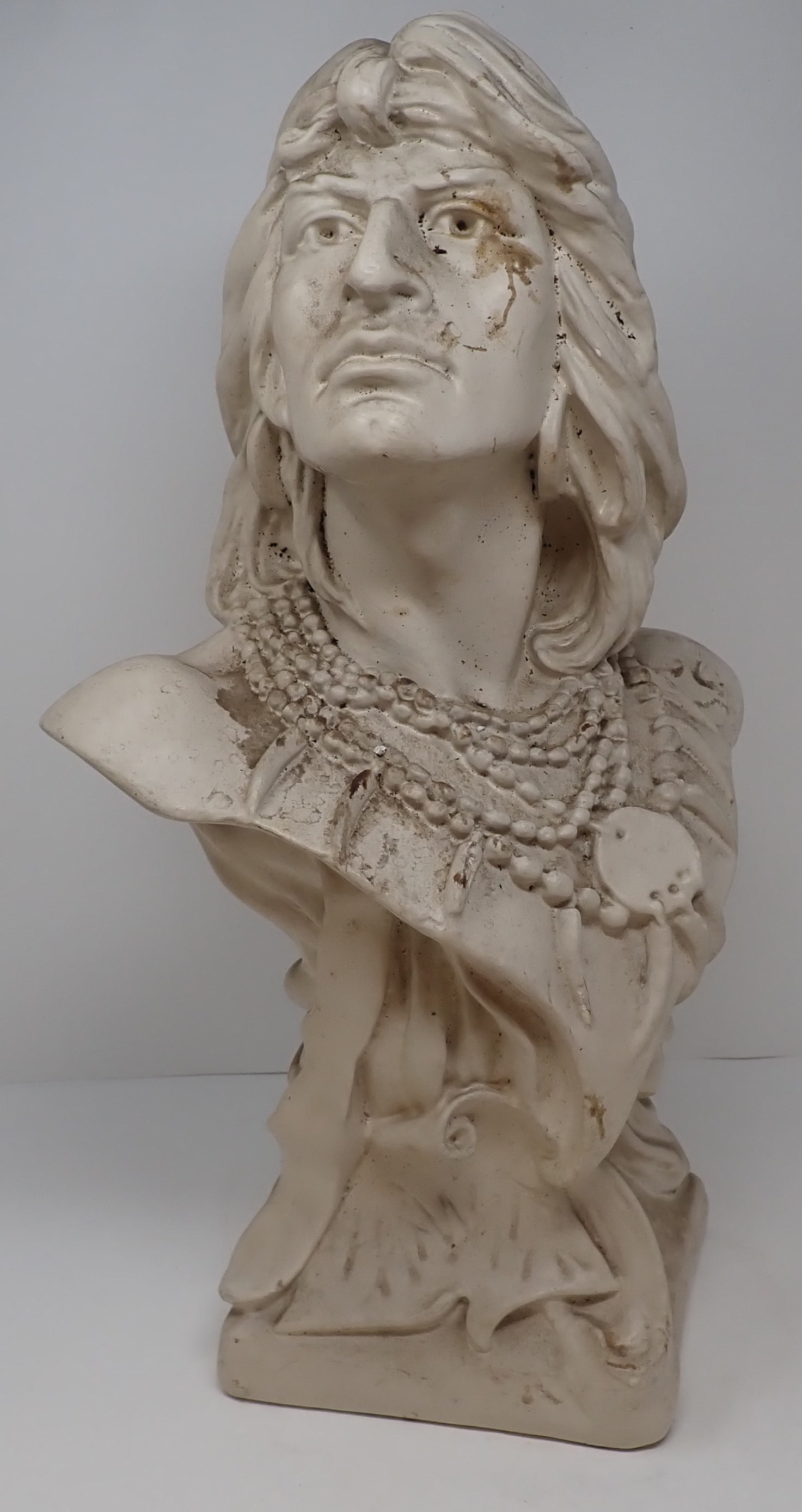 Native American Indian Bust Chalkware Sculpture: Approx 20" tall. Shipping available ($20 handling charge, plus postage)