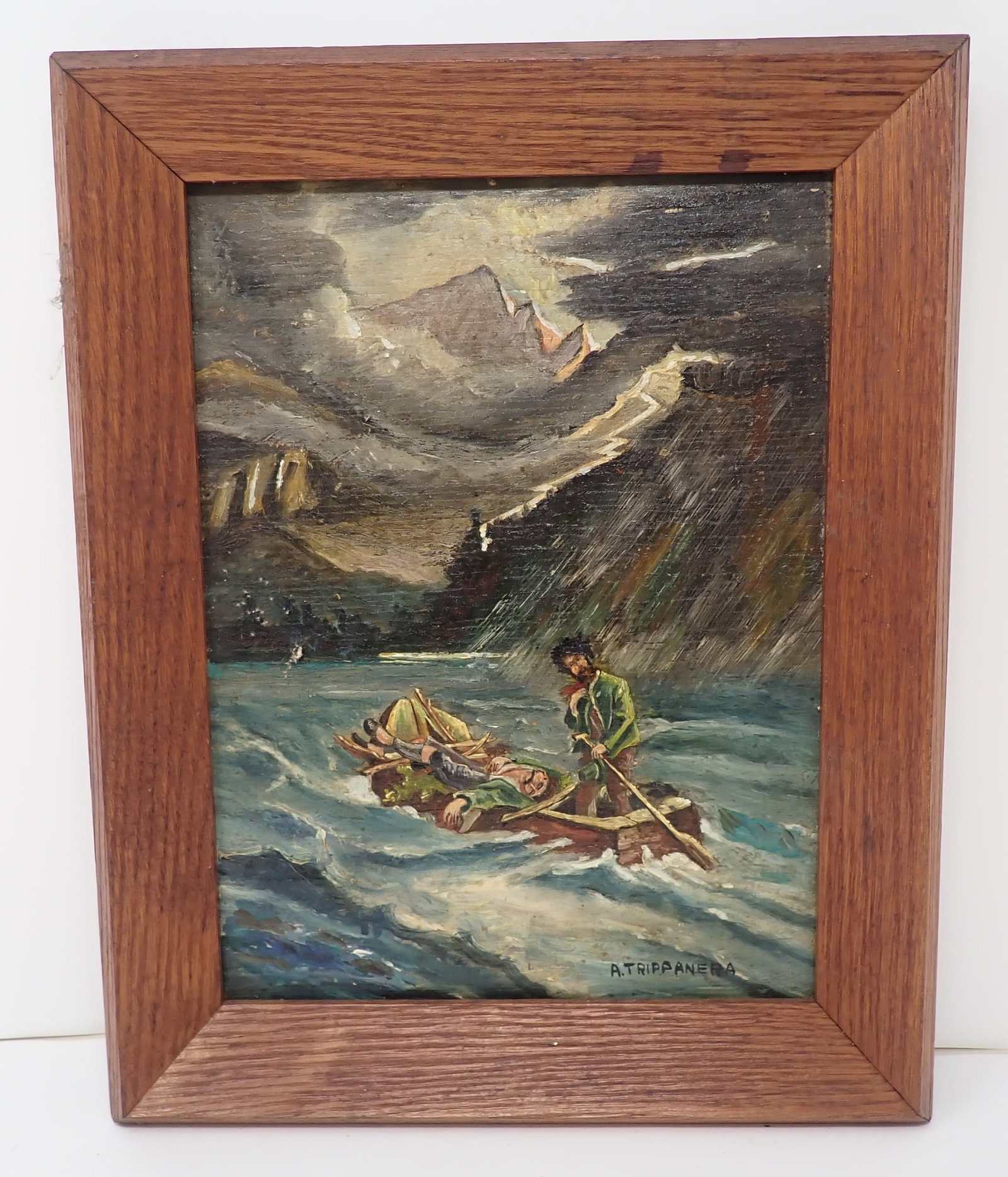 Art Trippanera Rescue On The Elbe River Oil on Board Painting: Signed oil on board painting. - Approx 10 3/4" x 13 1/4". Shipping available