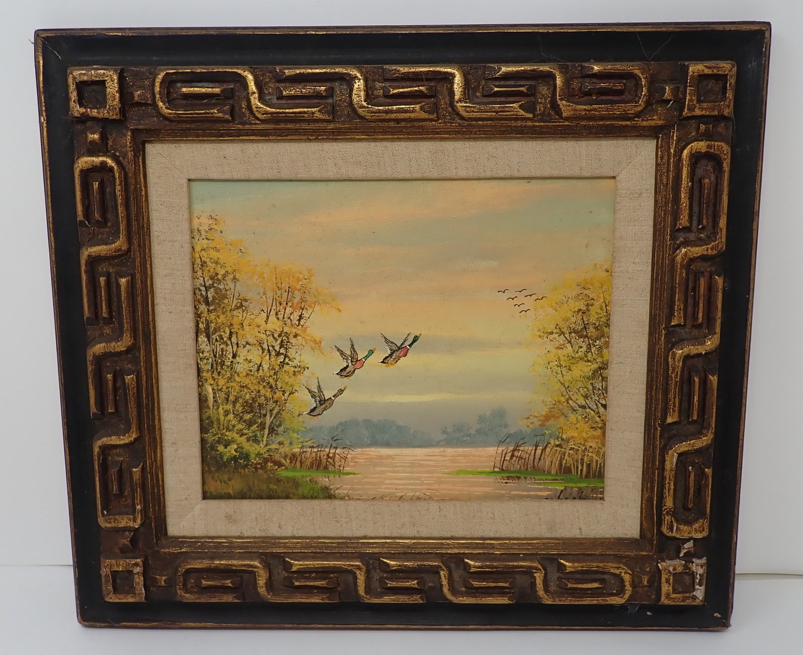 Signed Oil on Canvas Mallard Duck Painting: Signature is under border. Apprx 13 1/2" x 15 1/4". Shipping available