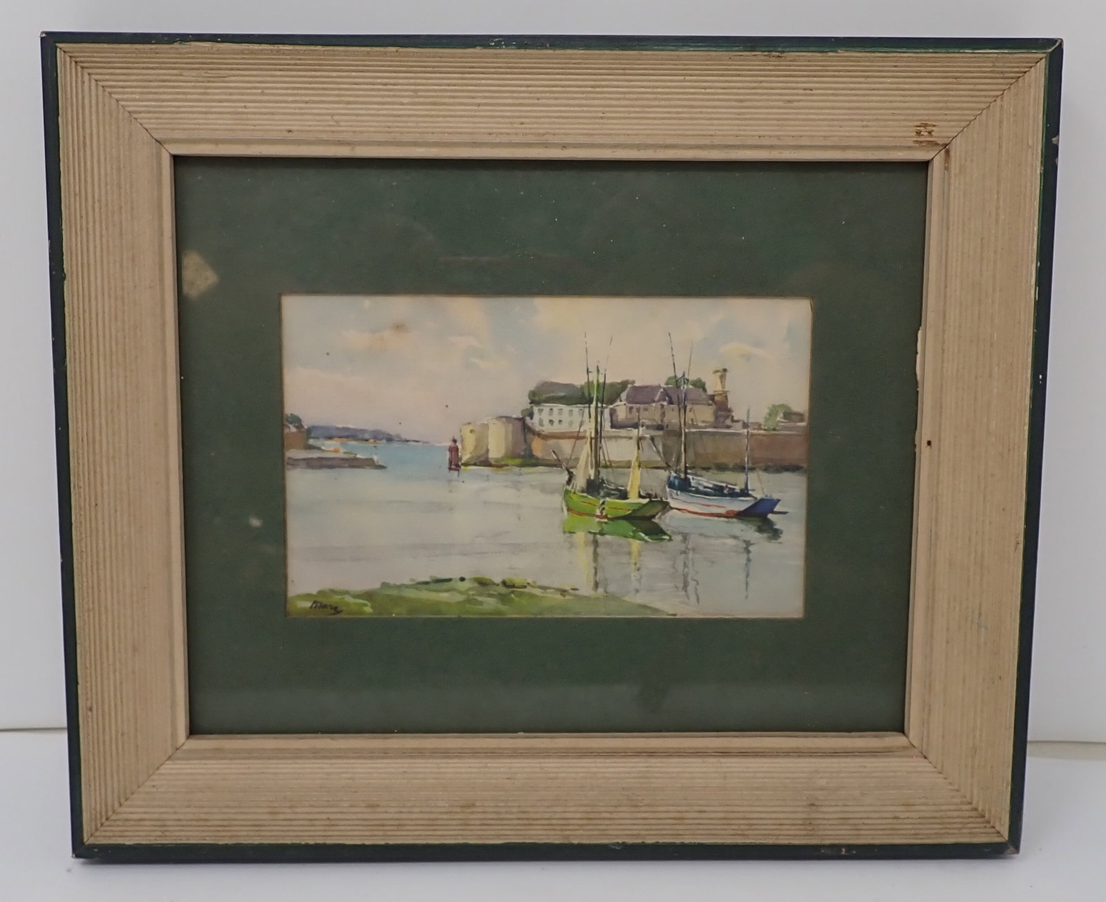 Coastal Harbor Watercolor: Approx 7 3/4" x 9 1/4". Shipping available