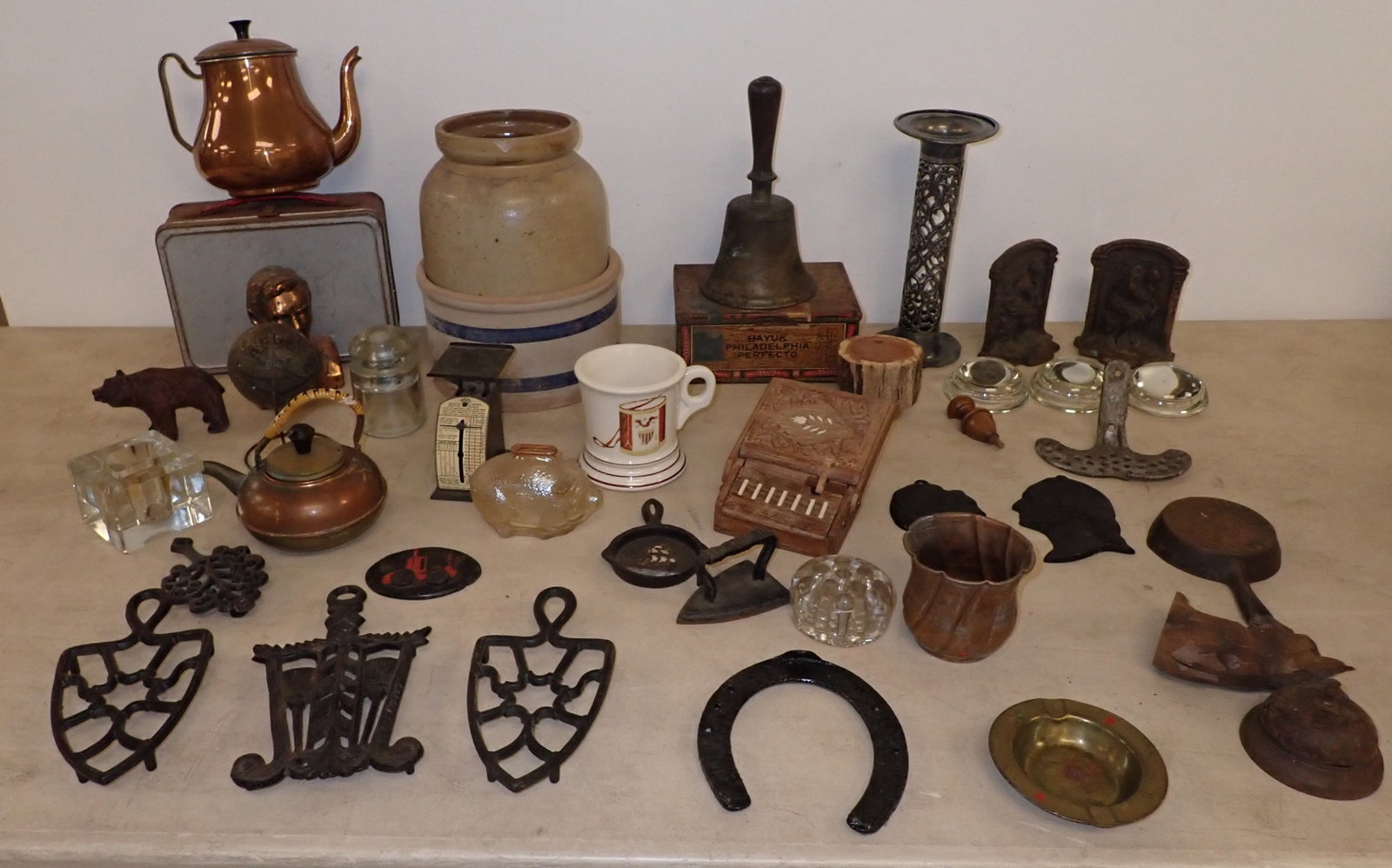 Trivets, Scale, Copper Teapot, Shaving Mug , & Misc (1 of 9)