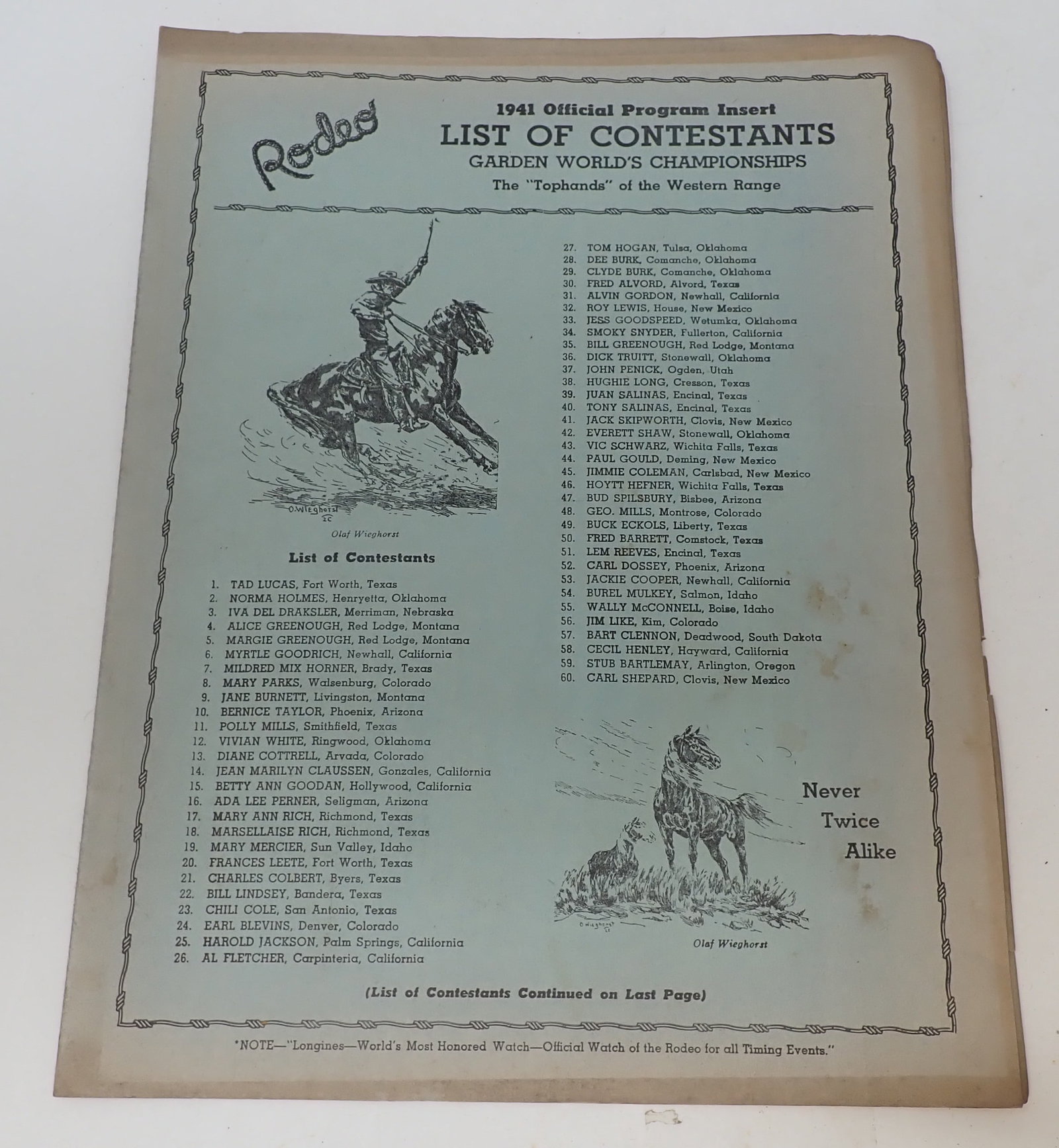 1941 Garden World's Championships Rodeo Program Gene Autry: Program Insert - Gene Autry is show No. 9 - Shipping available