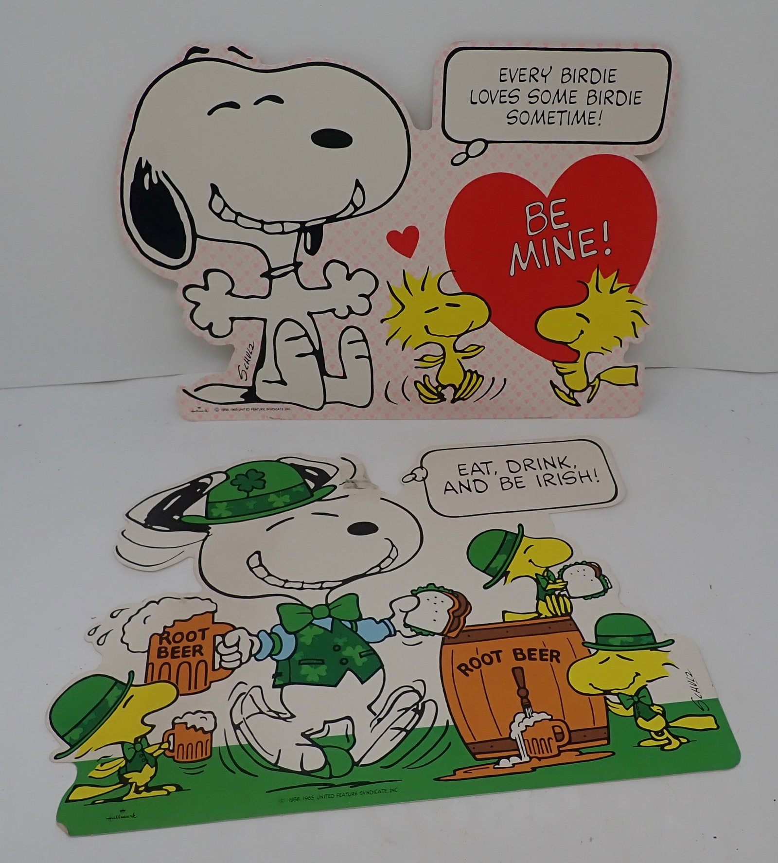 1960's Snoopy Valentines & St Patricks Day Displays: Approx 8 1/2" x 11 3/4". Shipping available