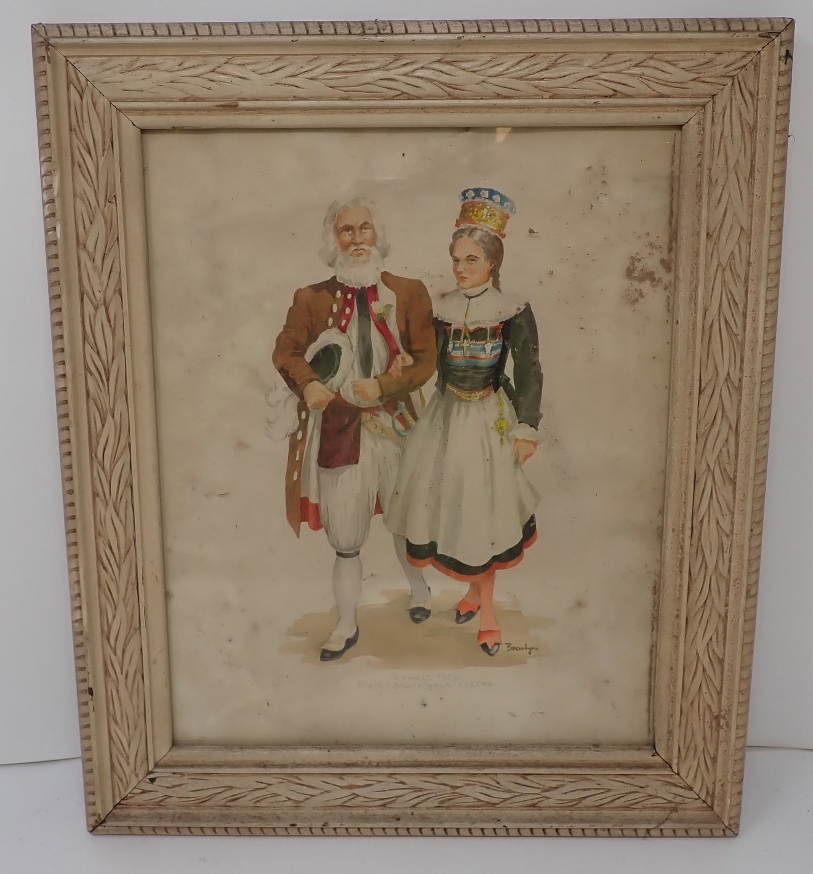 1880 Switzerland Luzern Bride & Father Watercolor: Approx. 11 1/2" x 13 1/2". Shipping available
