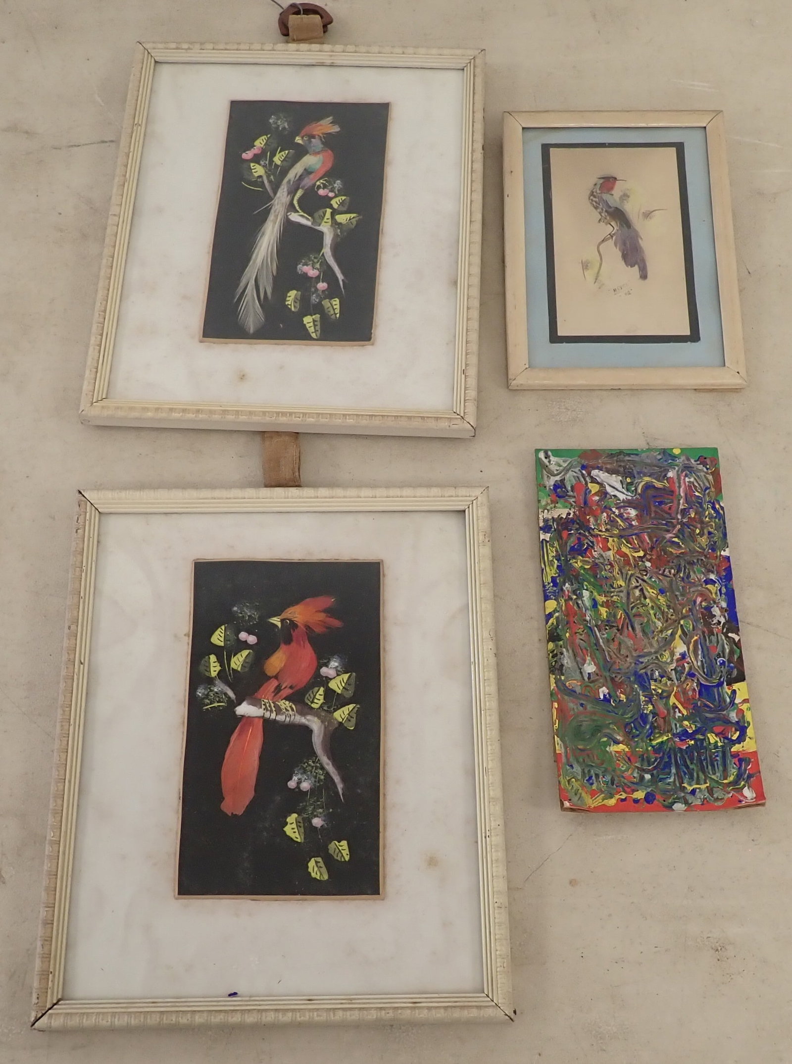 Bird & Abstract Art: Bird Paintings are approx 8 3/4" x 10 3/4". Shipping available