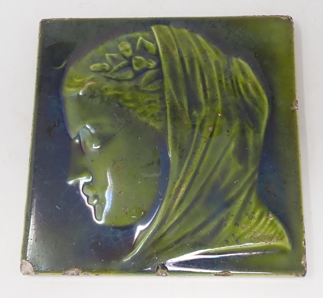 Early Tile of Woman: Apprx 6" x 6". Shipping available.