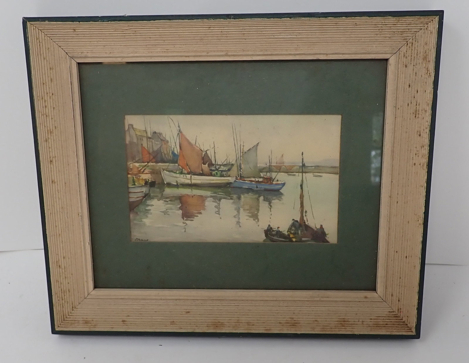 Signed Harbor Scene Watercolor: Apprx 7 3/4" x 9 1/8". Shipping available