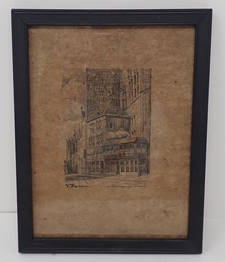 Signed Pen & Ink: Apprx 6 3/4" x 8 3/4". Shipping available