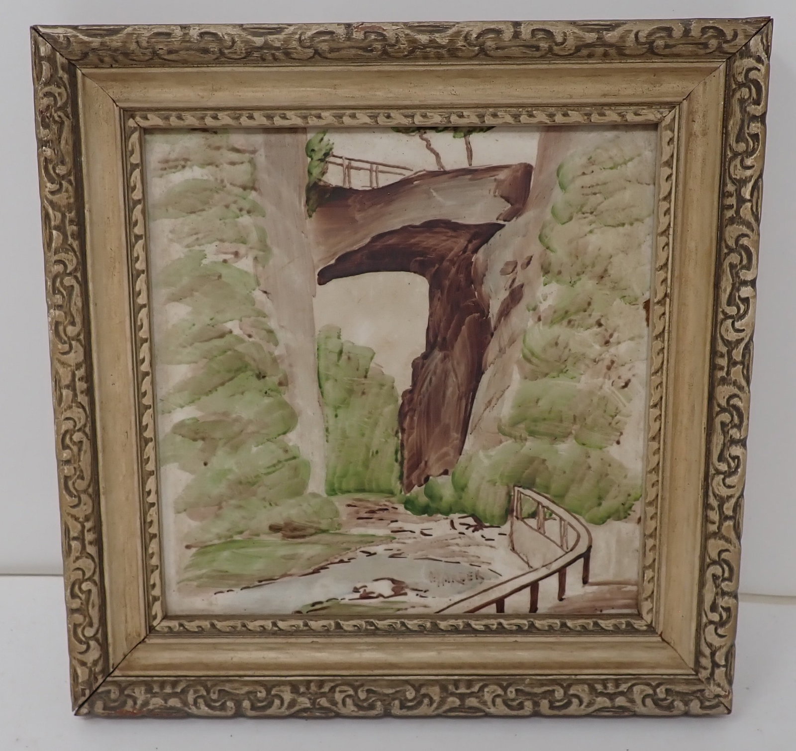 Signed Painted Tile Marber ?: Possibly signed Marber ?? Approx 7 1/2" x 7 1/2". Shipping available