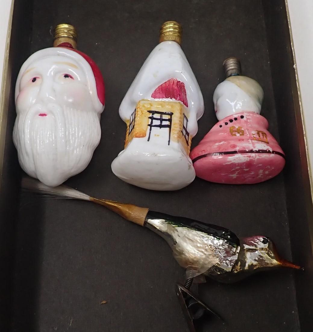 Christmas Lights & Clip on Bird: Longest light is apprx 3 3/8". Santa is double faced. Shipping available