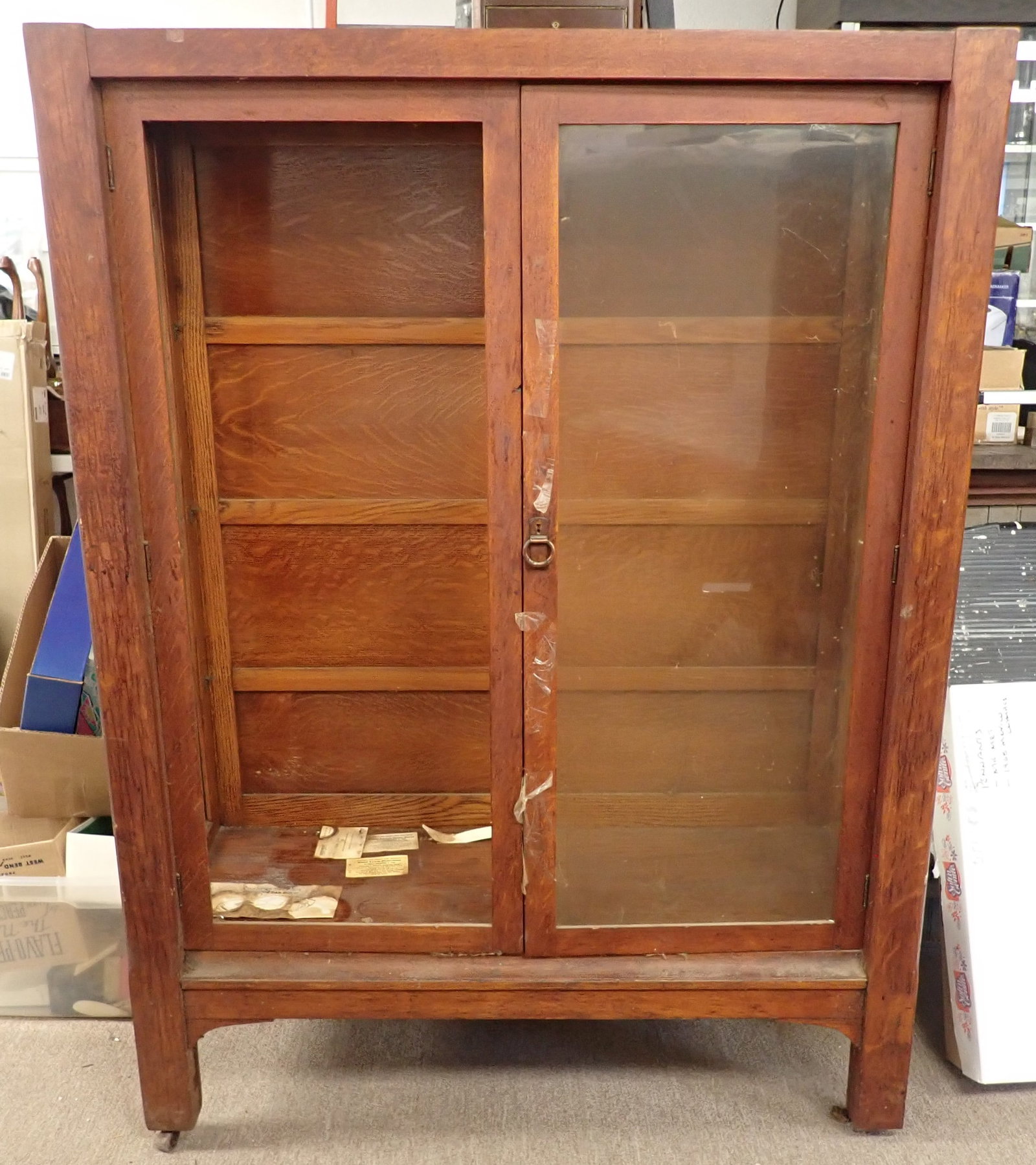 Oak Bookcase: Approx 16" x 43 3/8" x 61 1/2" tall. No in house shipping ! Bring proper help to remove
