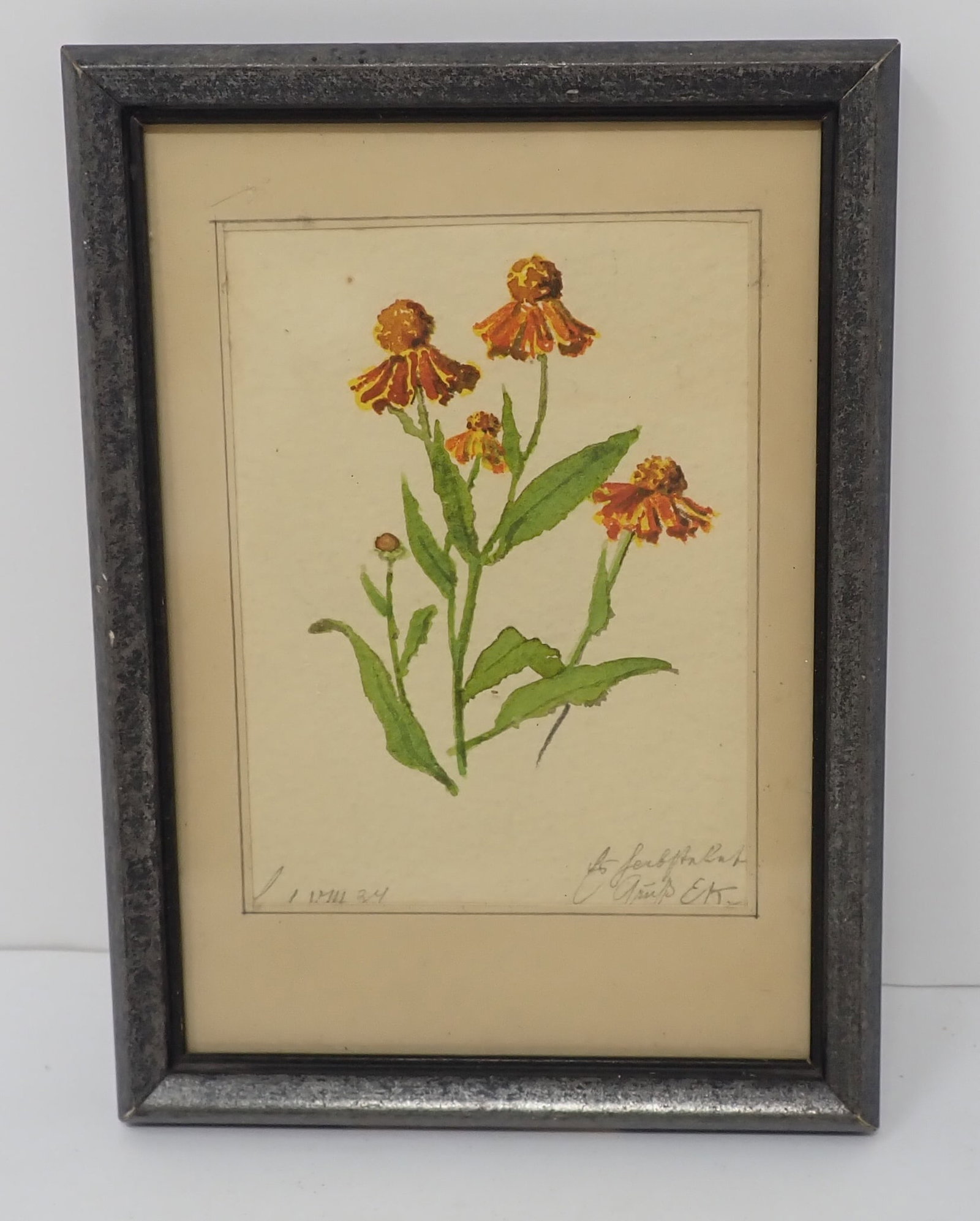 Signed Flower Watercolor: Approx 4 5/8" x 6 3/8". Shipping available