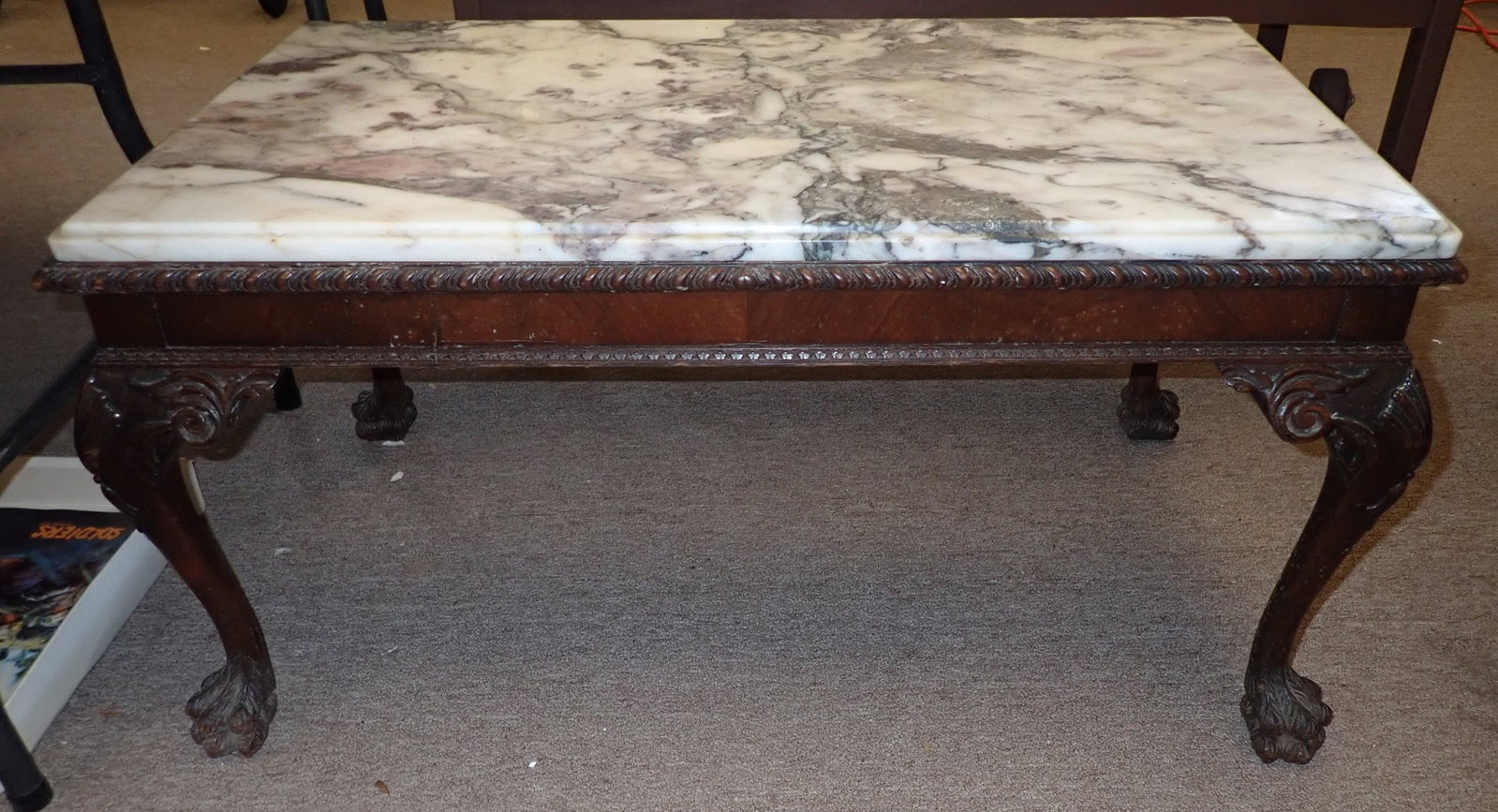 Clawfoot Coffee Table w/ Marble Top (1 of 3)
