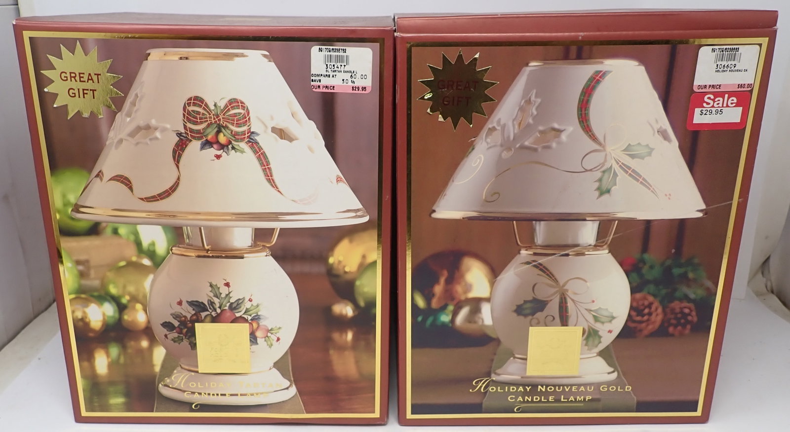 Lenox Holiday Nouveau Gold & Tartan Candle Lamps (1 of 1)