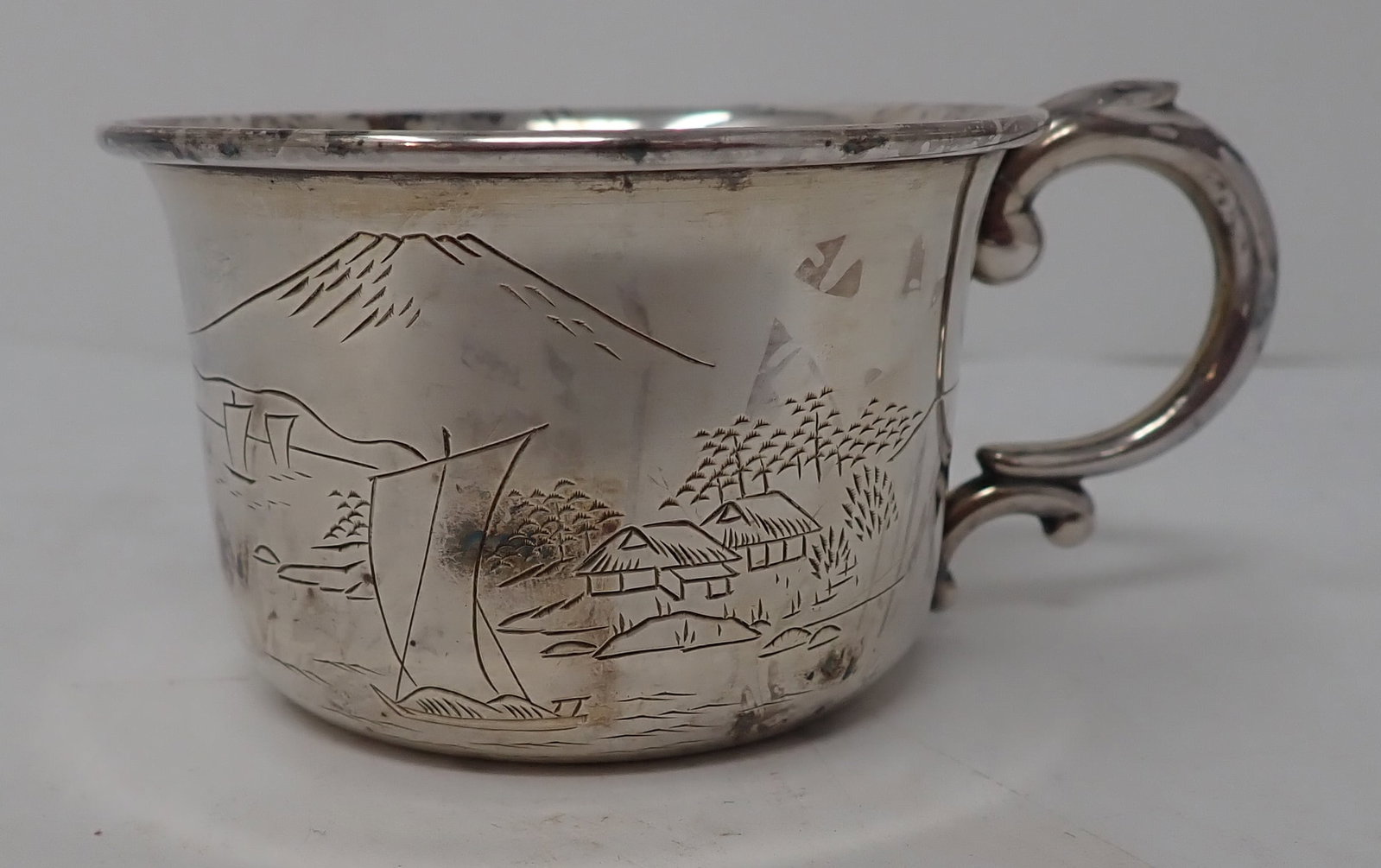 950 Silver inscribed Childrens Cup: Approx 2 3/4" in diameter and 1 3/4" tall. Weighs approx 45 grams. Shipping available