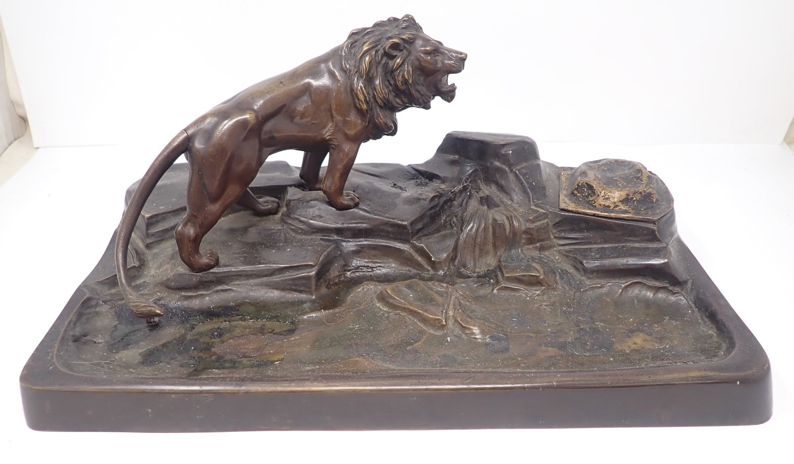 Bronze Roaring Lion Inkwell Sculpture (1 of 6)