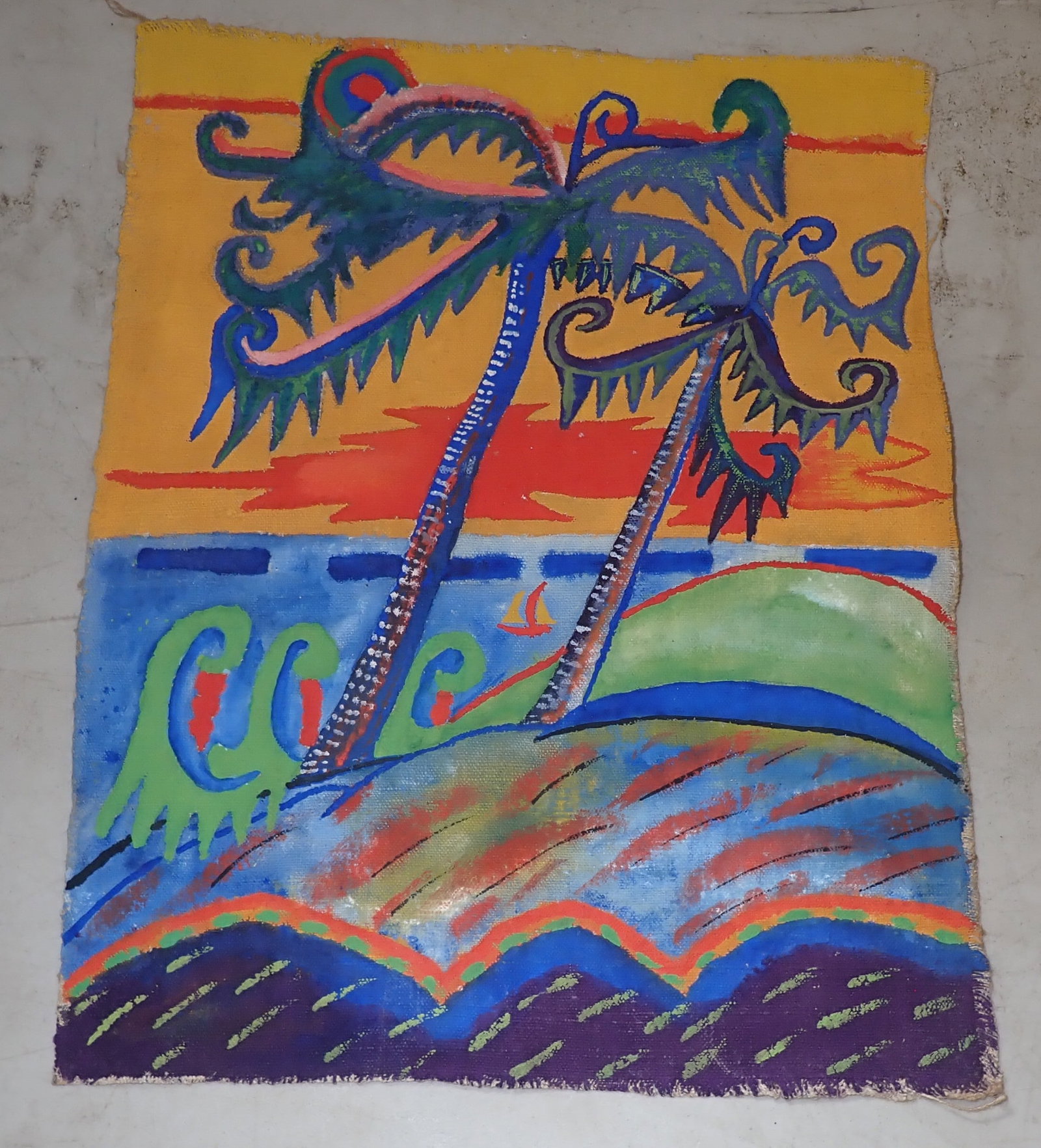 Palm Tree Oil on Cloth Painting (1 of 2)